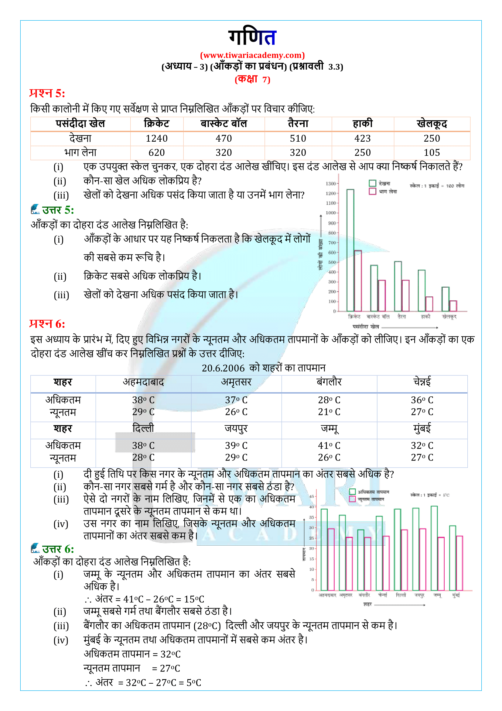 एनसीईआरटी समाधान कक्षा 7 गणित प्रश्नावली 3.3