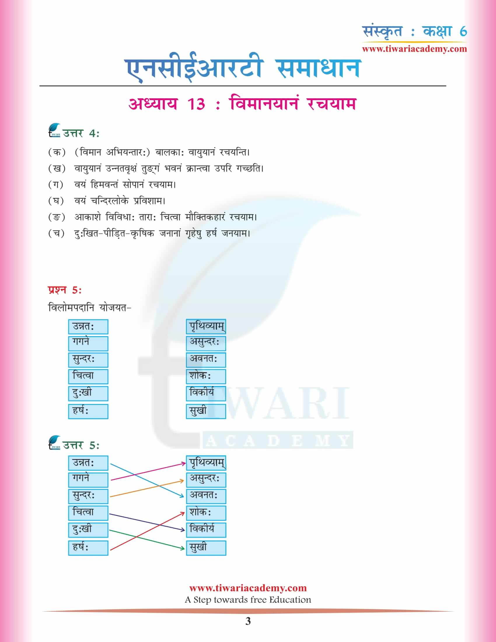 एनसीईआरटी समाधान कक्षा 6 संस्कृत अध्याय 13 हिंदी में