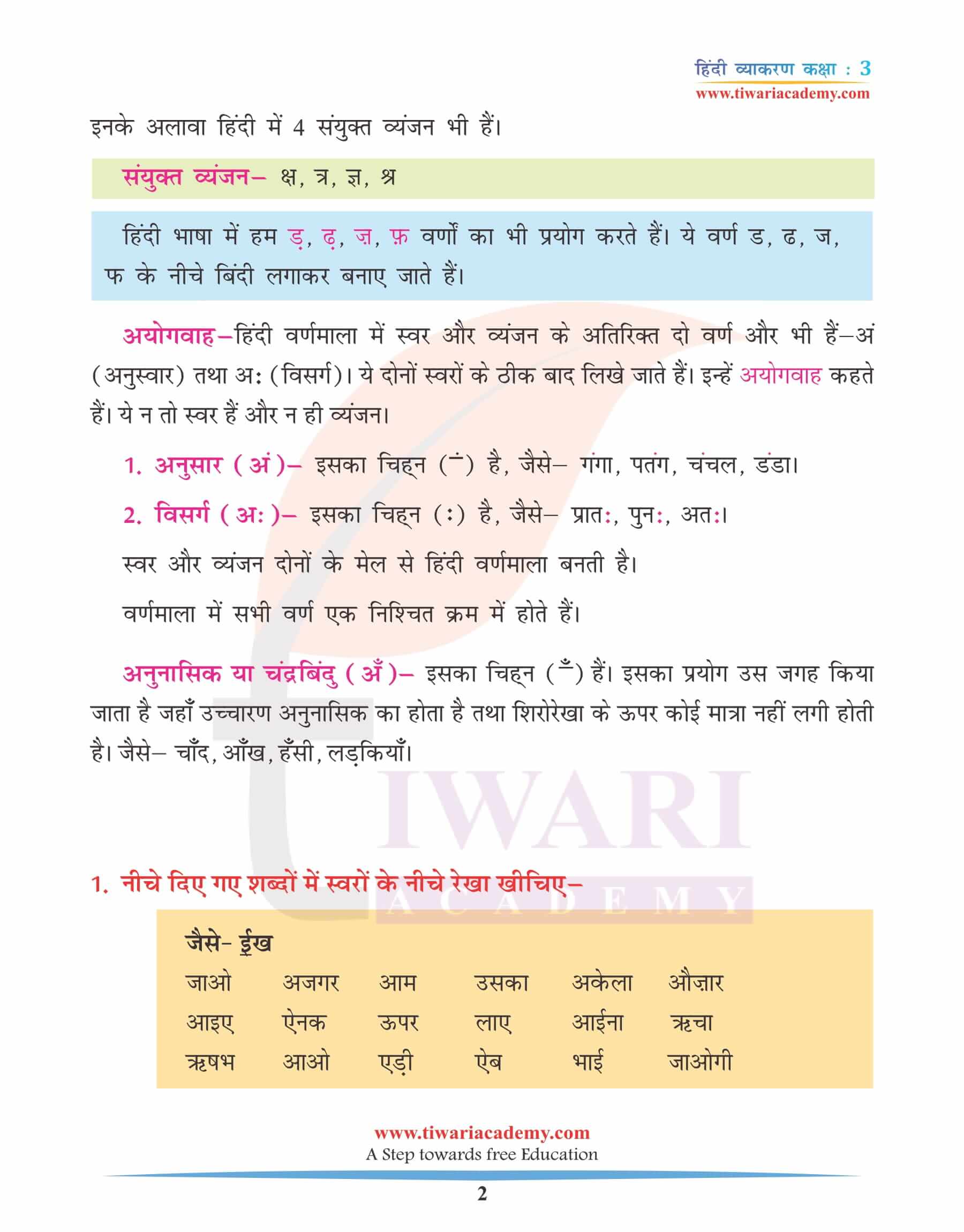 कक्षा 3 हिंदी व्याकरण अध्याय 2 वर्ण और वर्णमाला