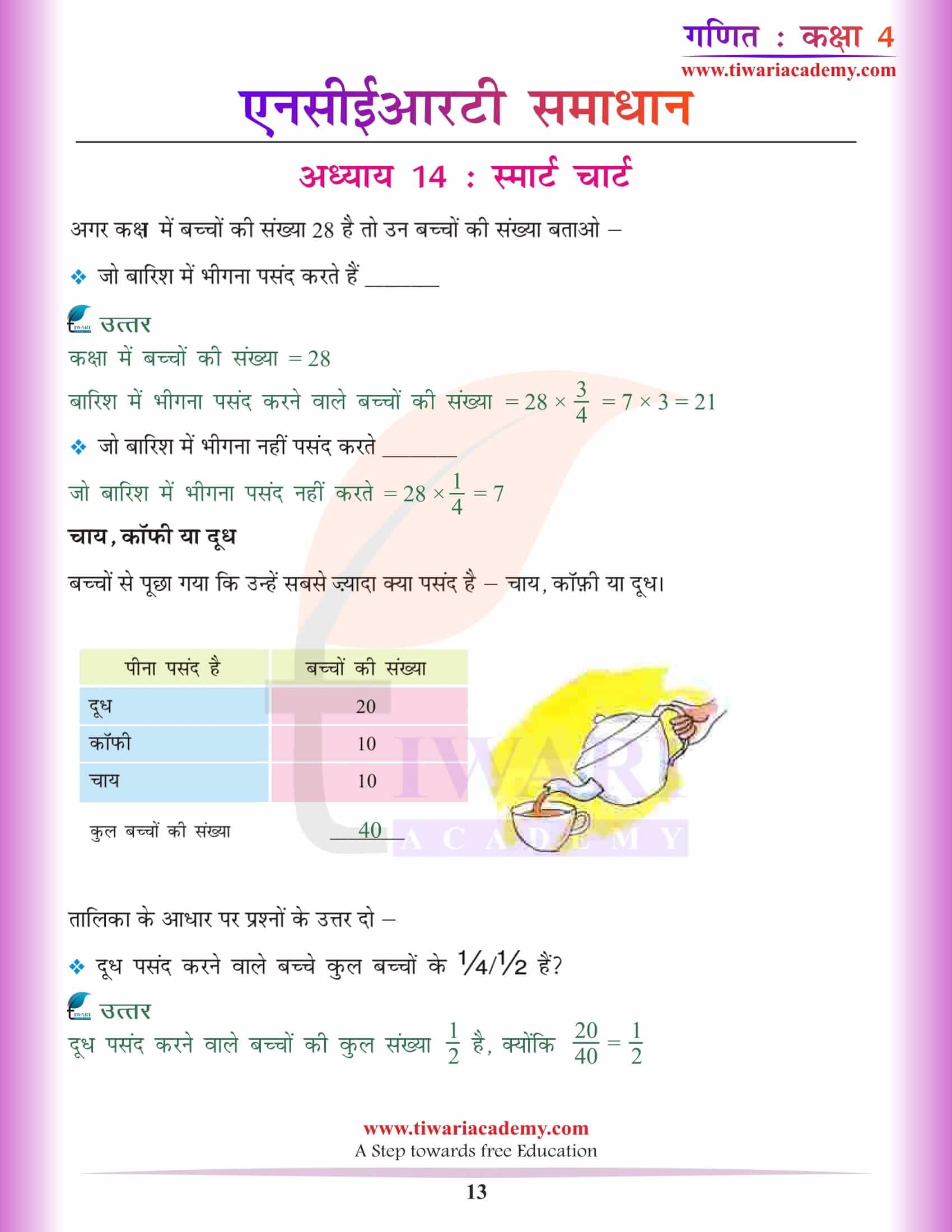 कक्षा 4 गणित अध्याय 14 हल हिंदी में