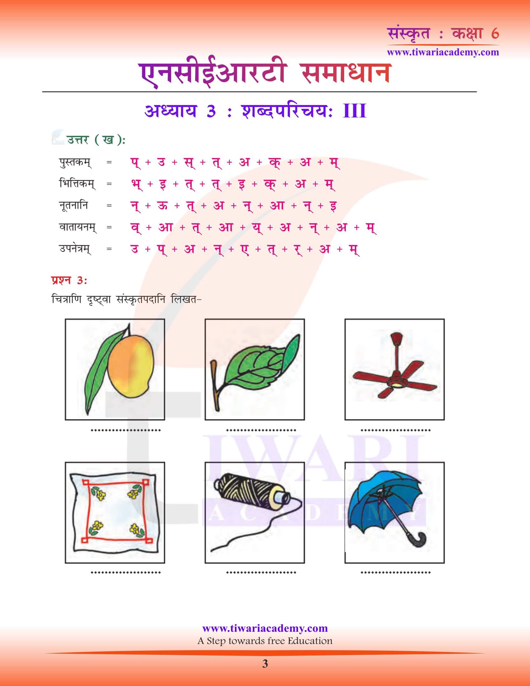 एनसीईआरटी समाधान कक्षा 6 संस्कृत पाठ 3 शब्द परिचयः 3 हिंदी ट्रांसलेशन