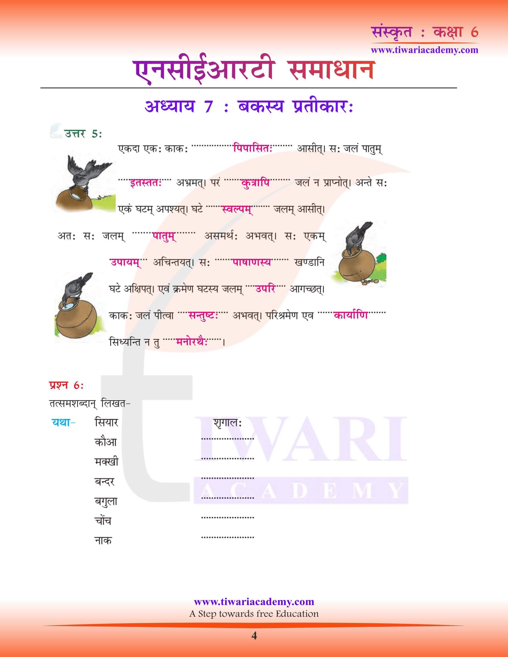एनसीईआरटी समाधान कक्षा 6 संस्कृत पाठ 7 की गाइड हिंदी में