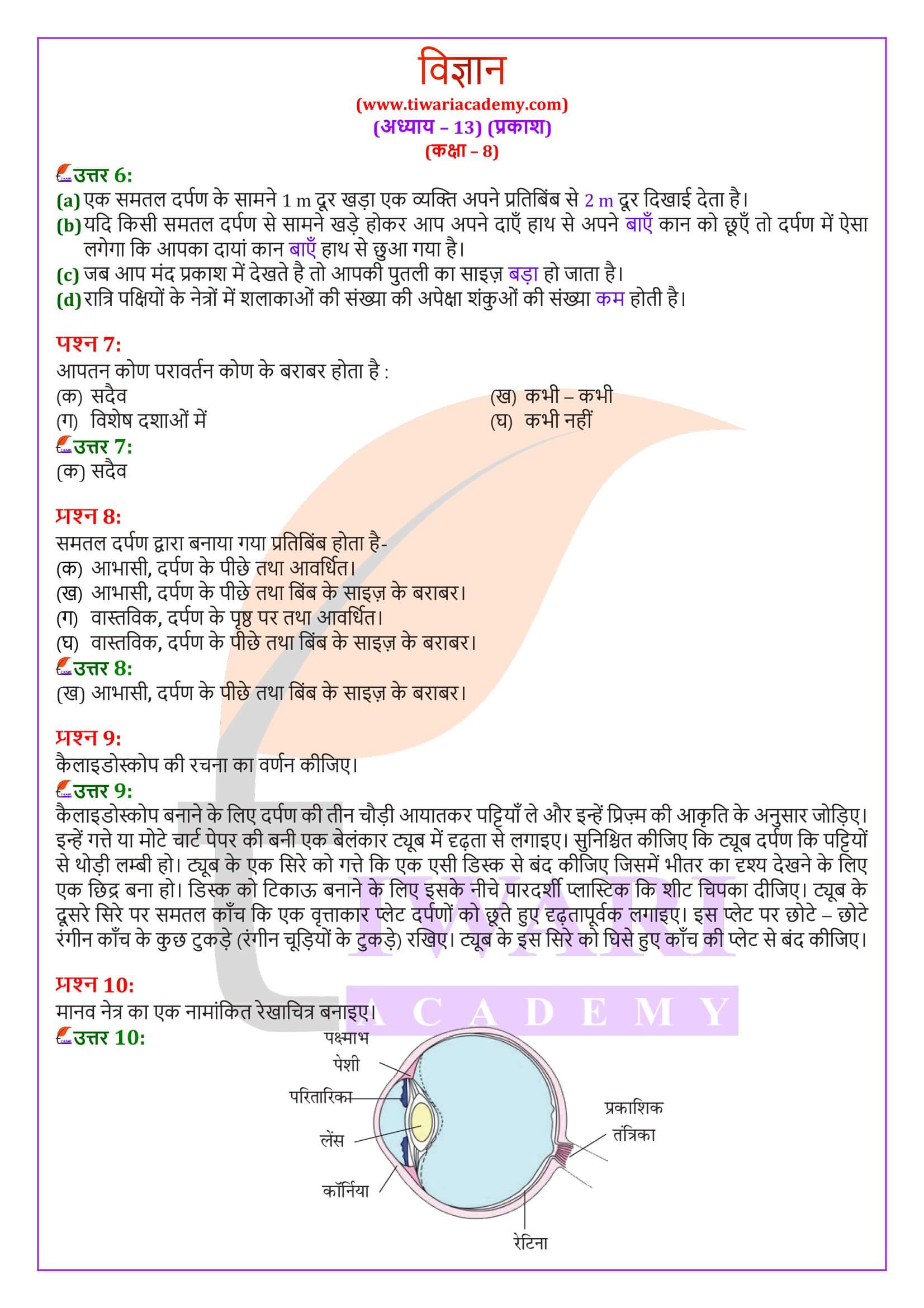कक्षा 8 विज्ञान अध्याय 13 हिंदी में हल