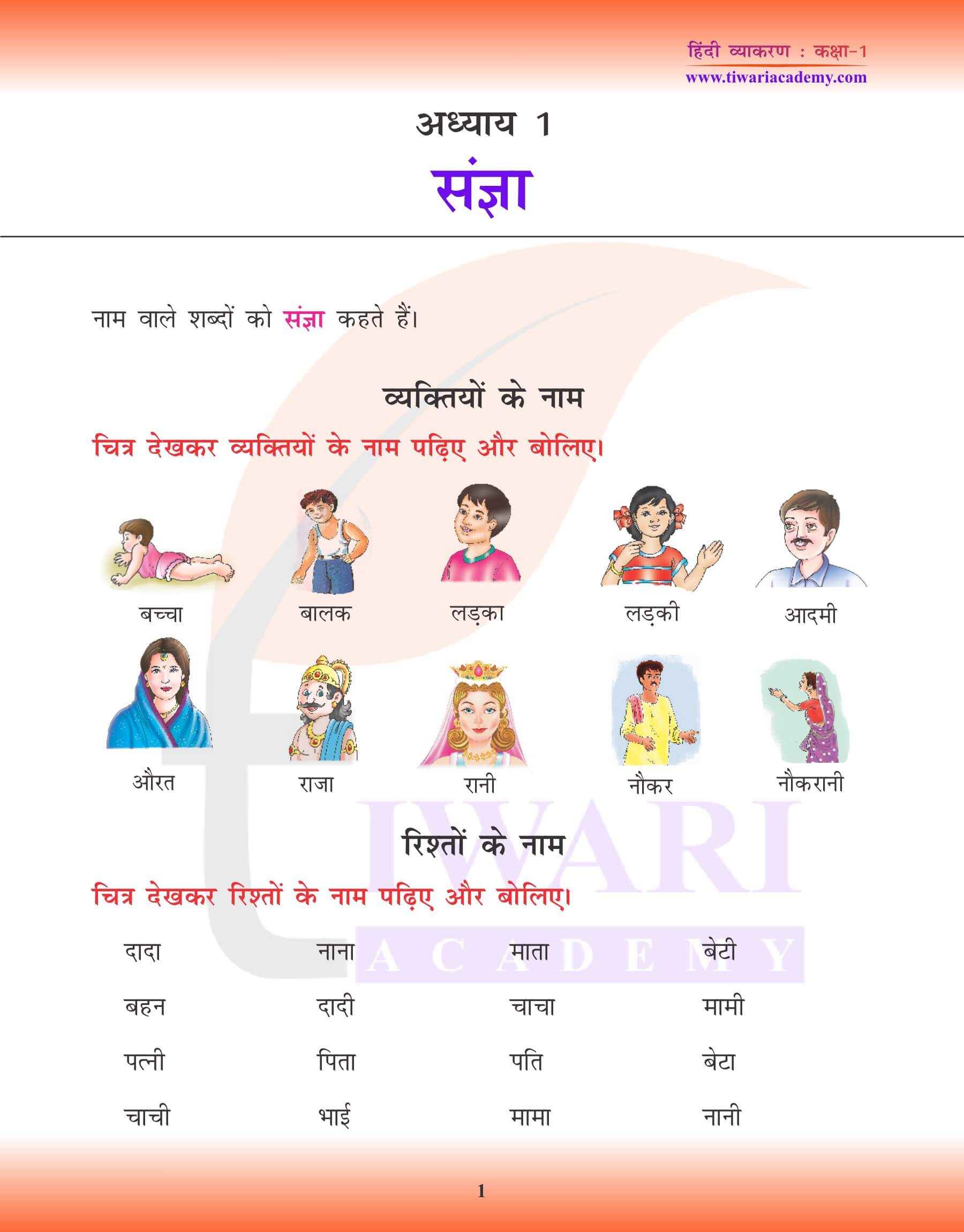 कक्षा 1 हिंदी व्याकरण अध्याय 1 के लिए एनसीईआरटी समाधान नाम वाले शब्द – संज्ञा