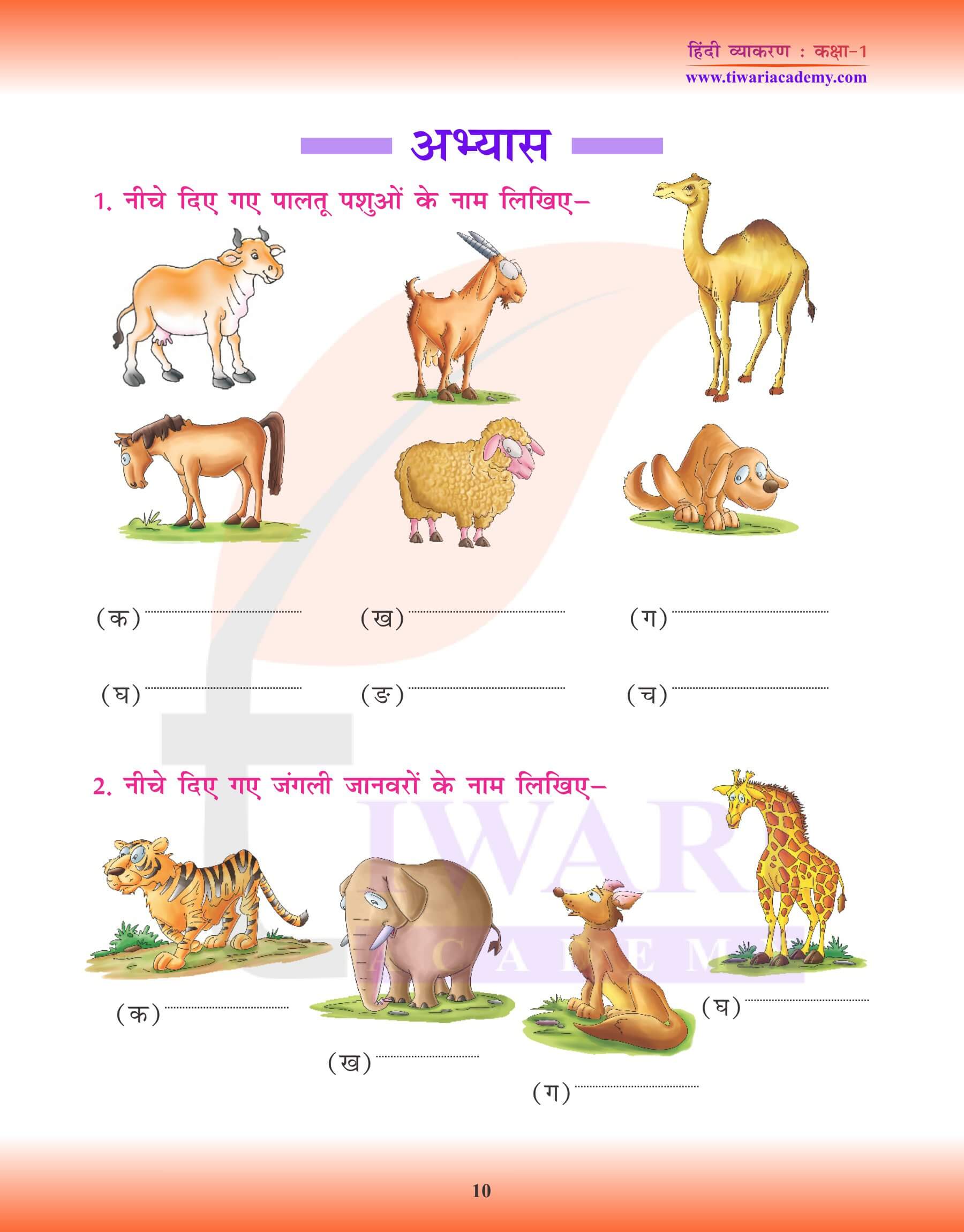 कक्षा 1 के लिए हिंदी व्याकरण में संज्ञा के लिए अभ्यास