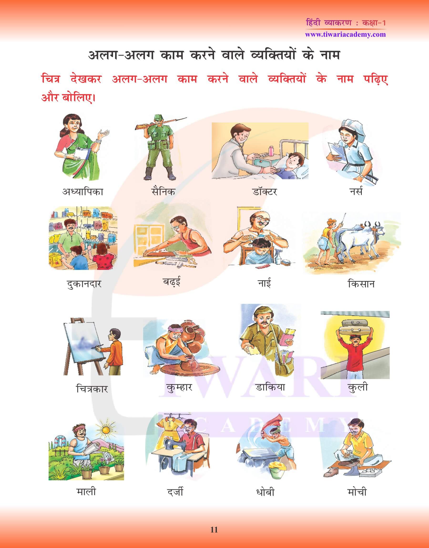 कक्षा 1 के लिए हिंदी व्याकरण में संज्ञा के प्रश्न