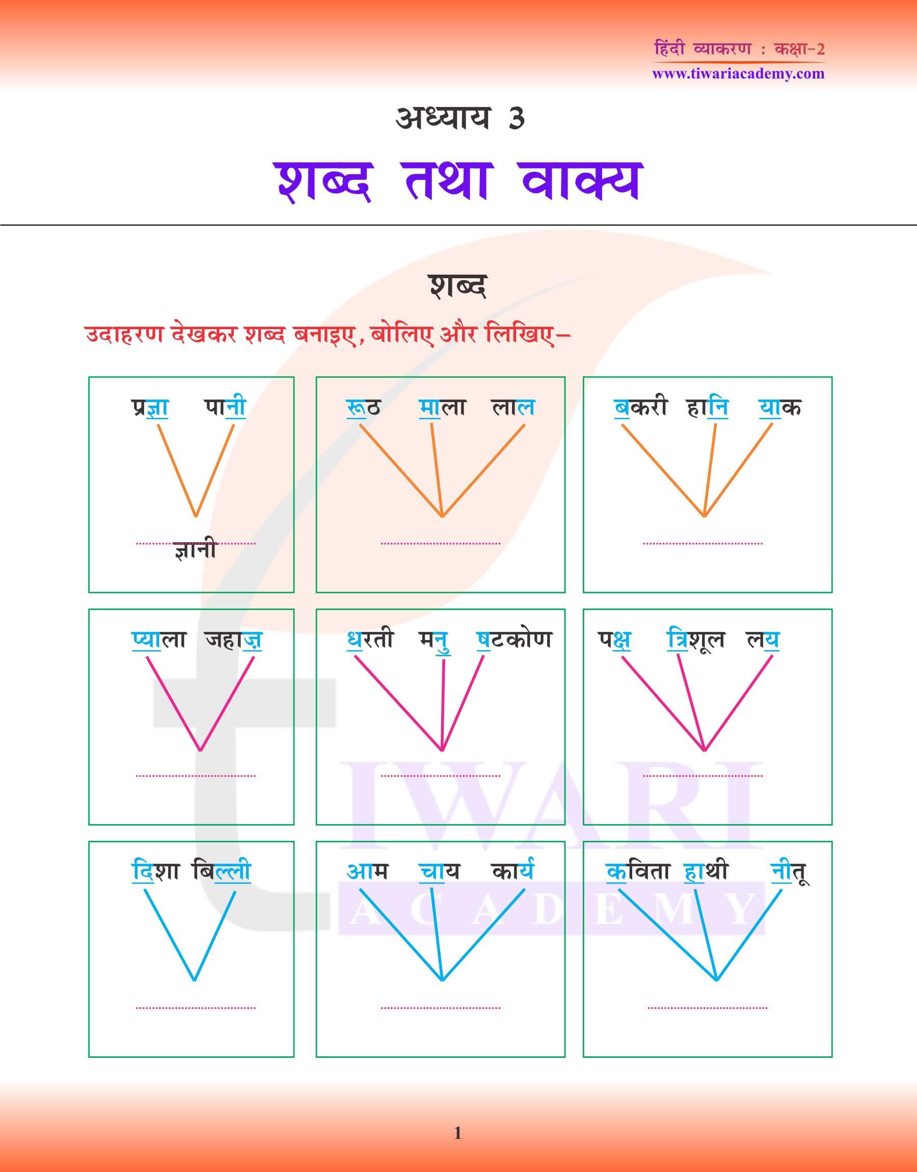 कक्षा 2 हिंदी व्याकरण पाठ 3 शब्द तथा वाक्य
