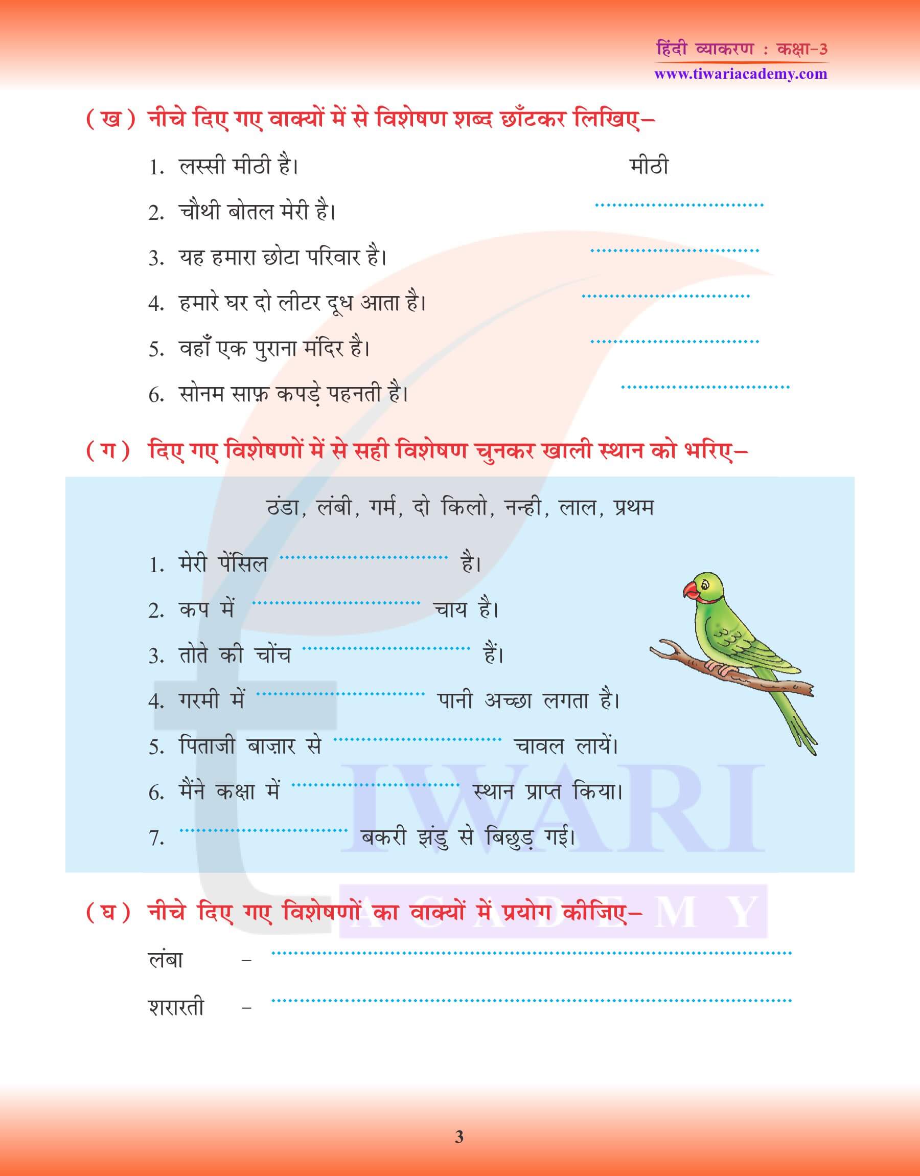कक्षा 3 हिंदी व्याकरण में विशेषण