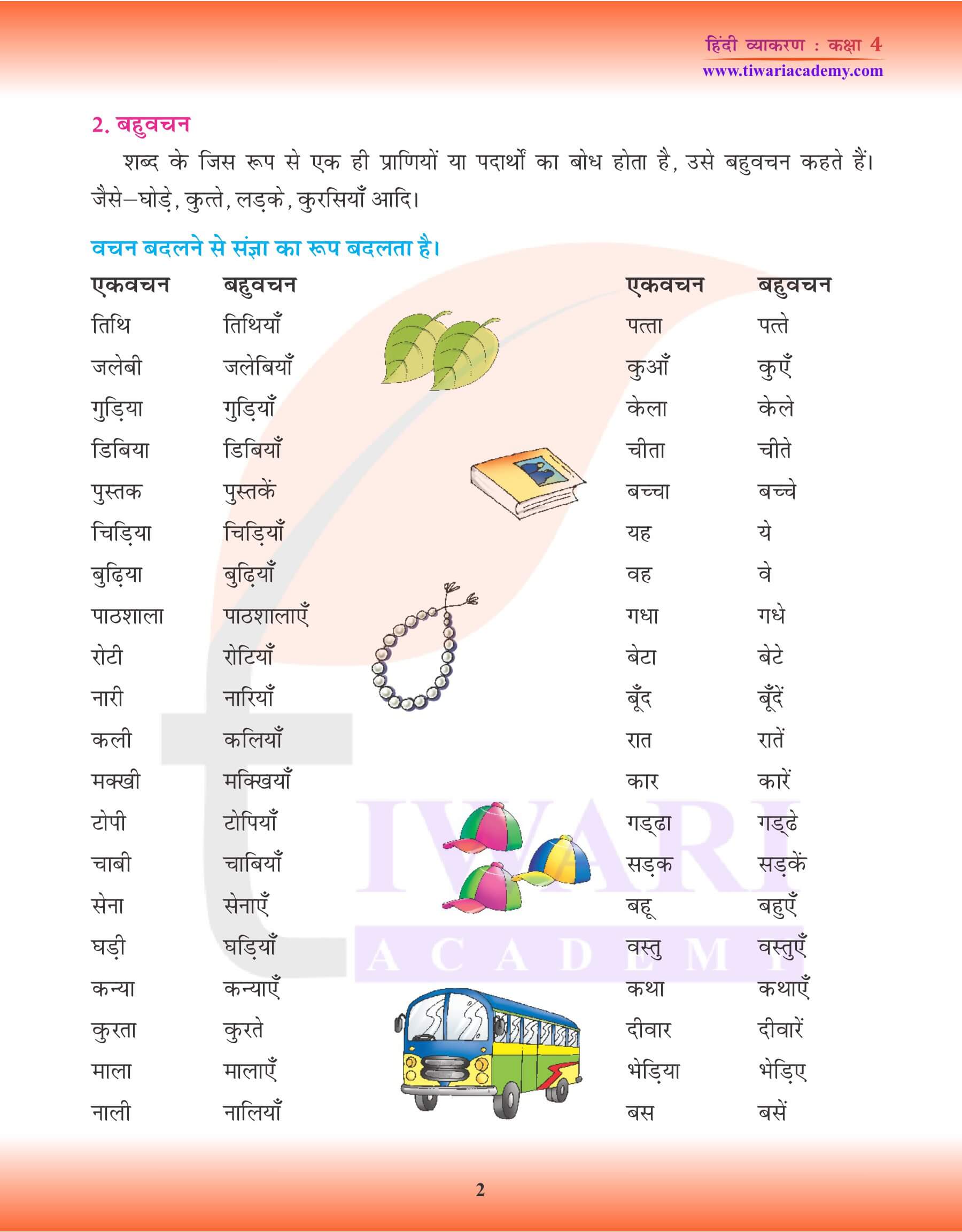 कक्षा 4 हिंदी व्याकरण पाठ 7 एकवचन तथा बहुवचन
