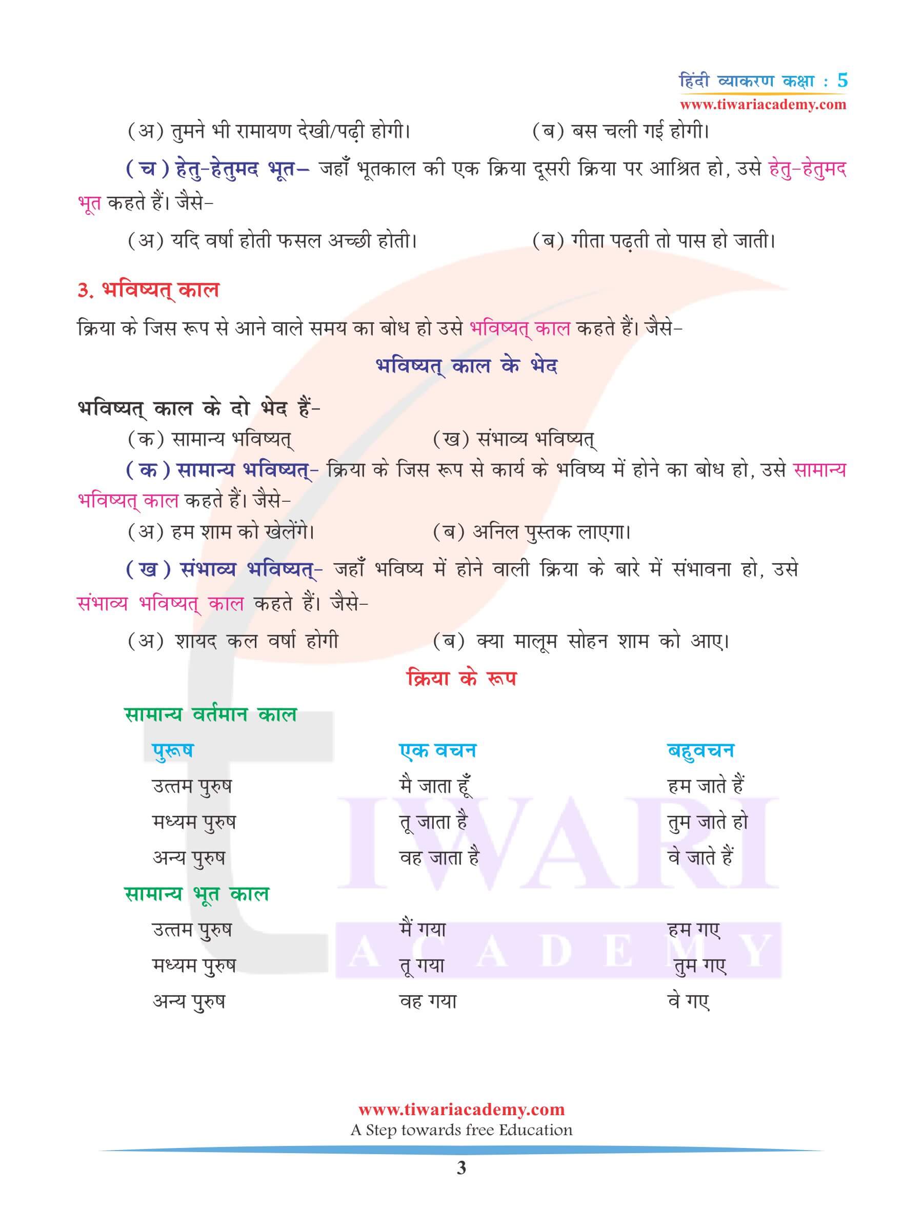 कक्षा 5 हिंदी व्याकरण अध्याय 8 काल के उदाहरण