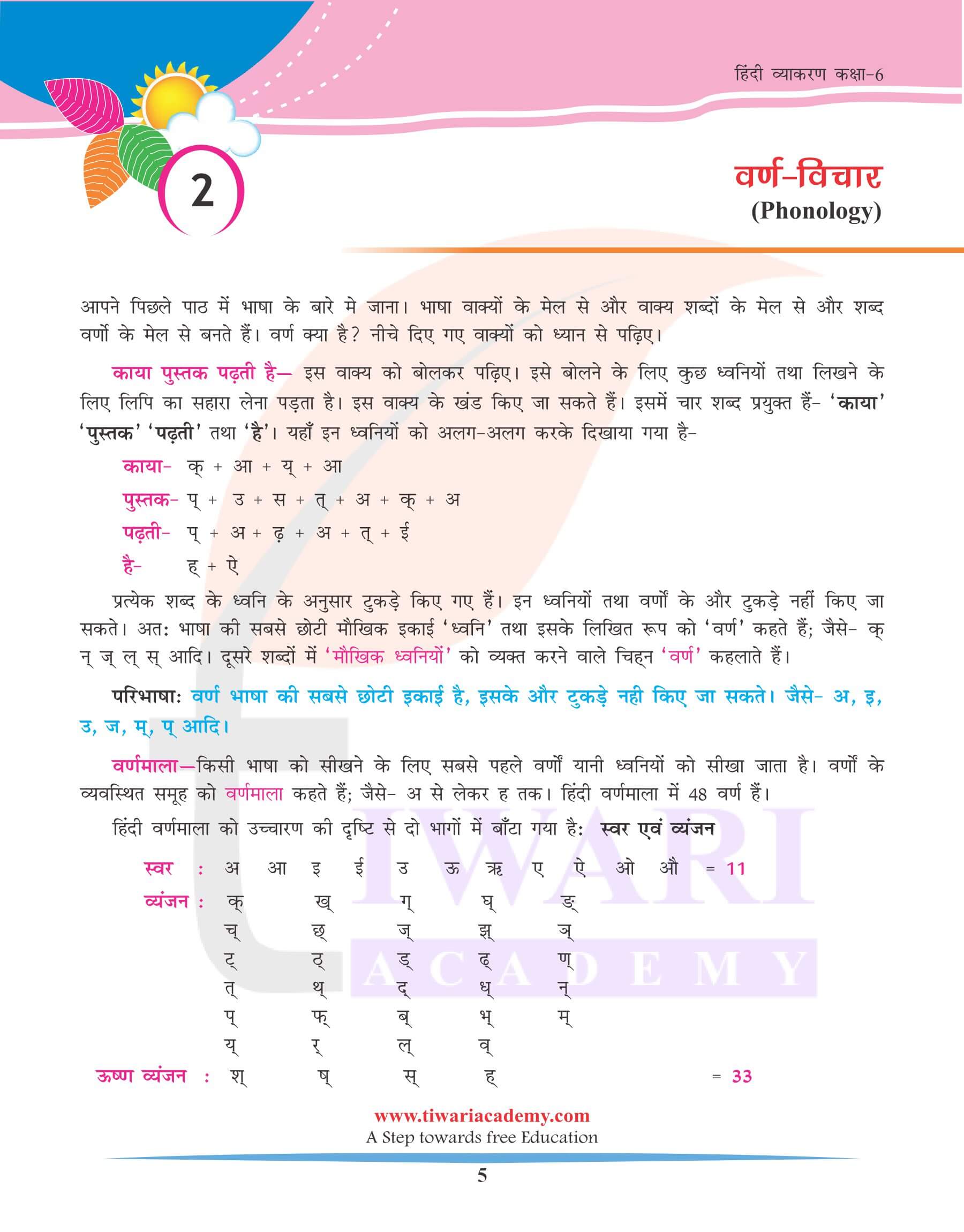 कक्षा 6 हिंदी व्याकरण अध्याय 2 वर्ण विचार के उपयोग
