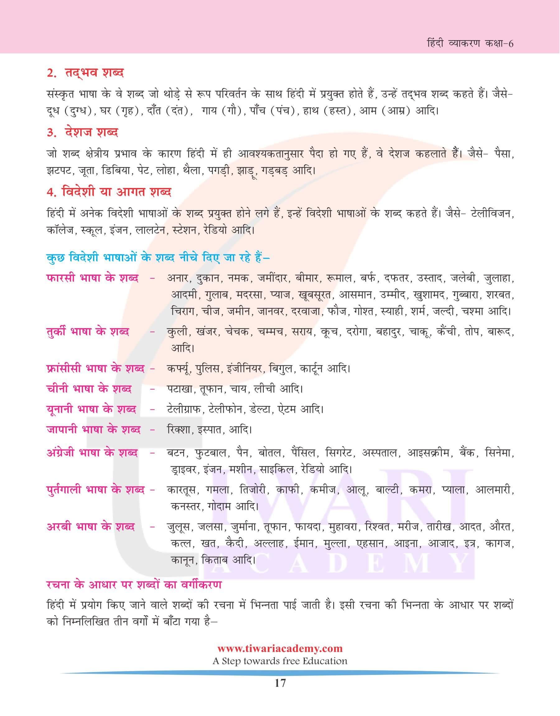 कक्षा 6 हिंदी व्याकरण अध्याय 4 शब्द-विचार का अभ्यास