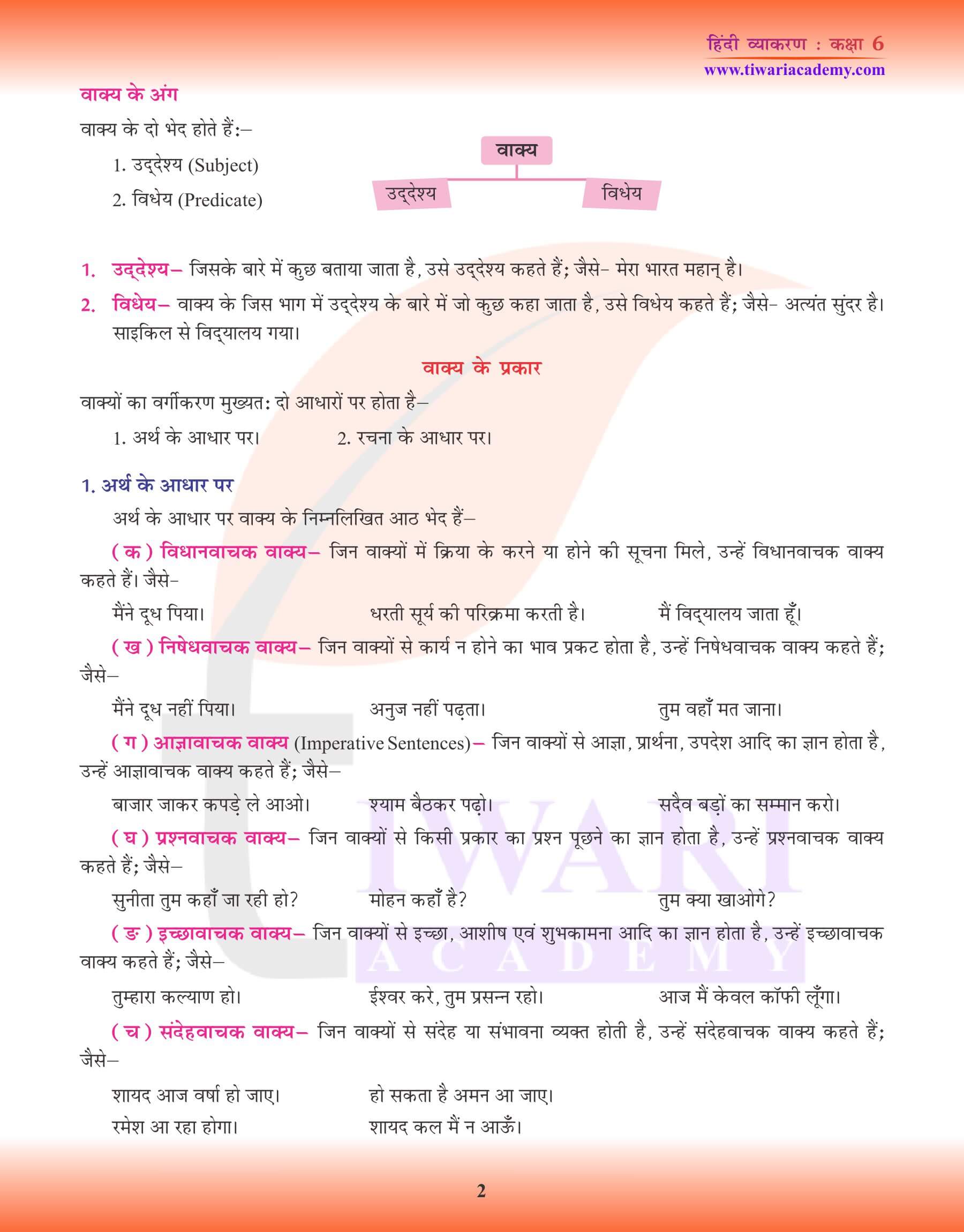 कक्षा 6 हिंदी व्याकरण वाक्य अभ्यास पुस्तिका