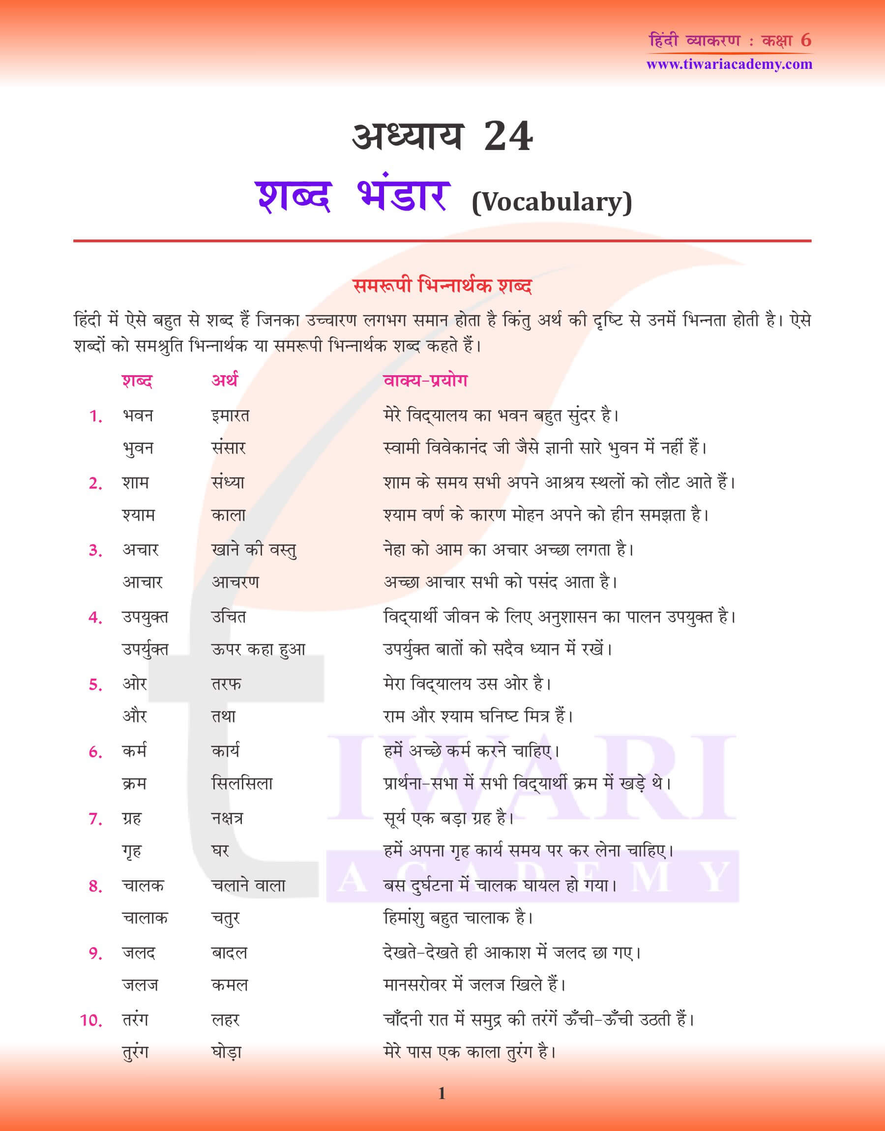 कक्षा 6 हिंदी व्याकरण समरूपी भिन्नार्थक शब्द