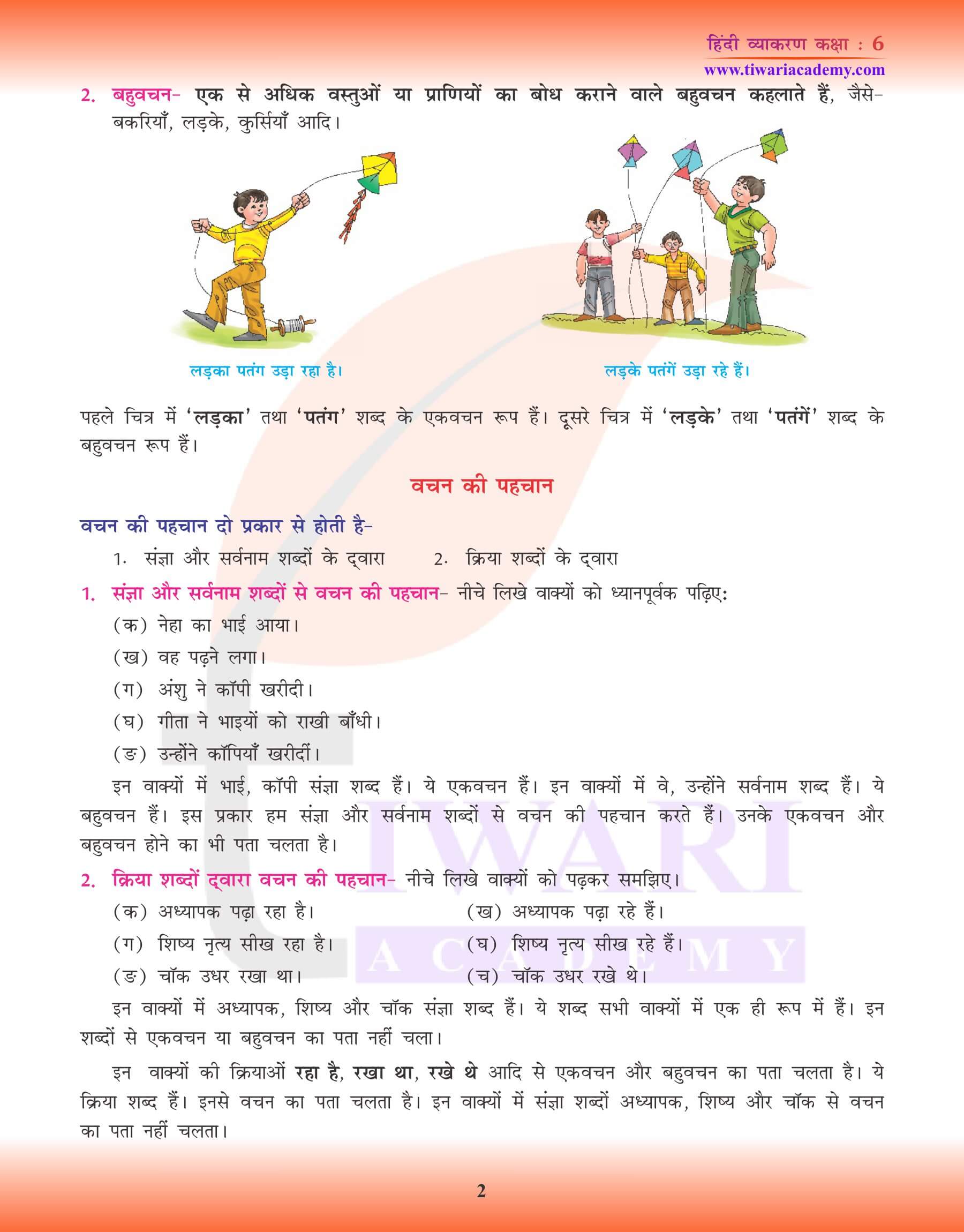 कक्षा 6 हिंदी व्याकरण वचन के लिए अभ्यास पुस्तिका