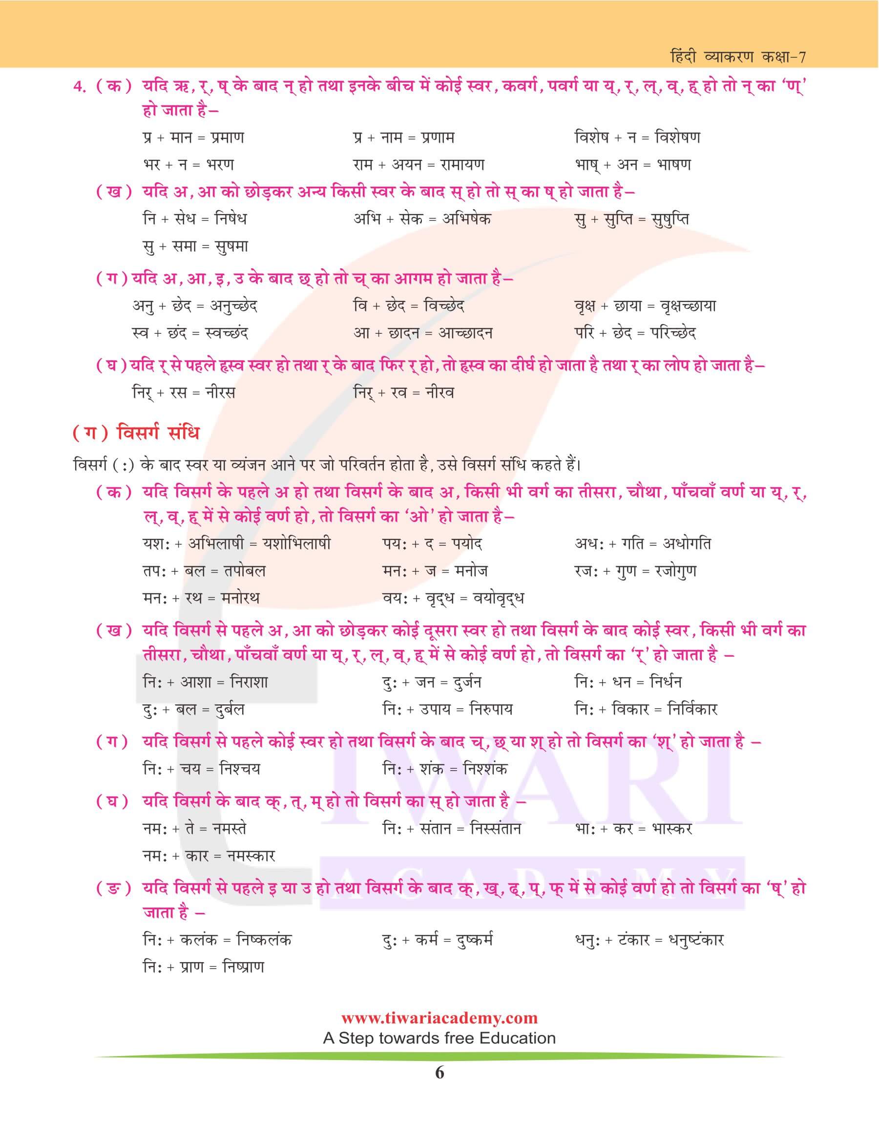कक्षा 7 हिंदी व्याकरण में संधि-विच्छेद के उदहारण