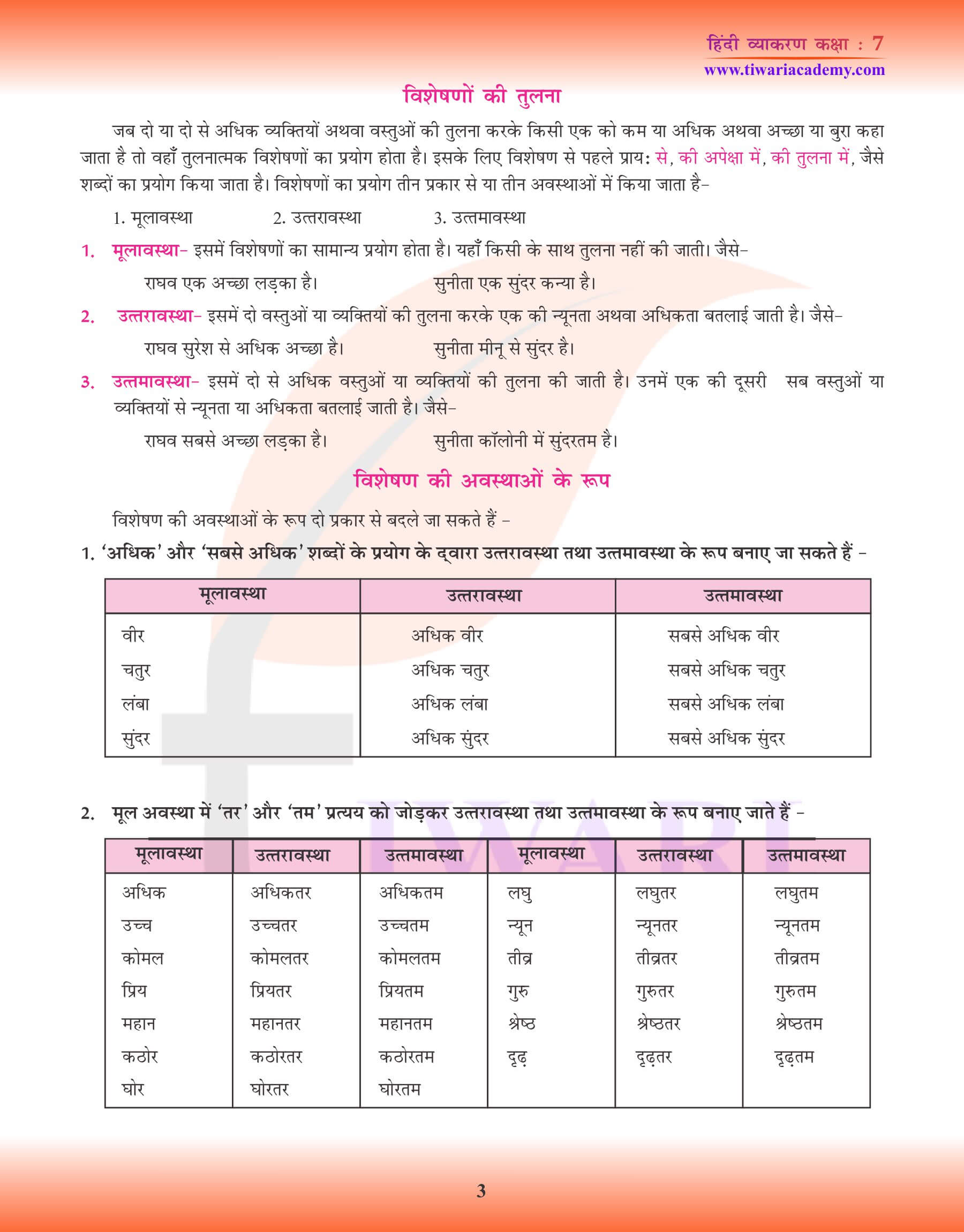 कक्षा 7 हिंदी व्याकरण में विशेषण के भेद