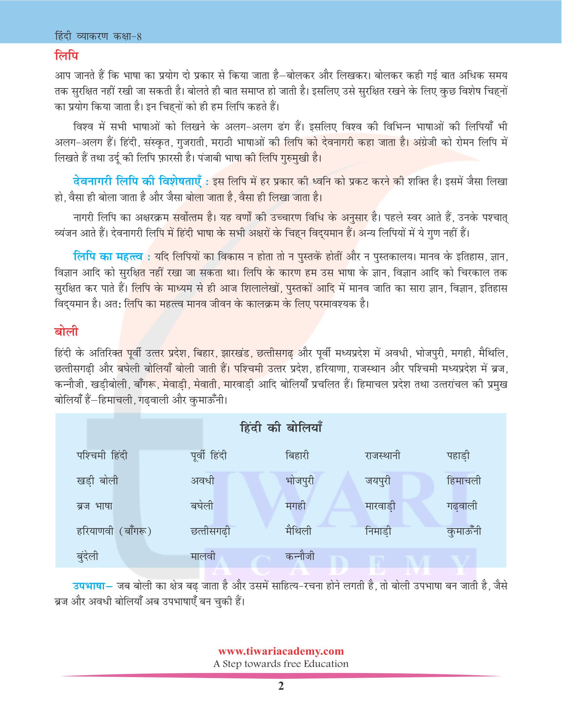 कक्षा 8 हिंदी व्याकरण पाठ 1 भाषा और व्याकरण