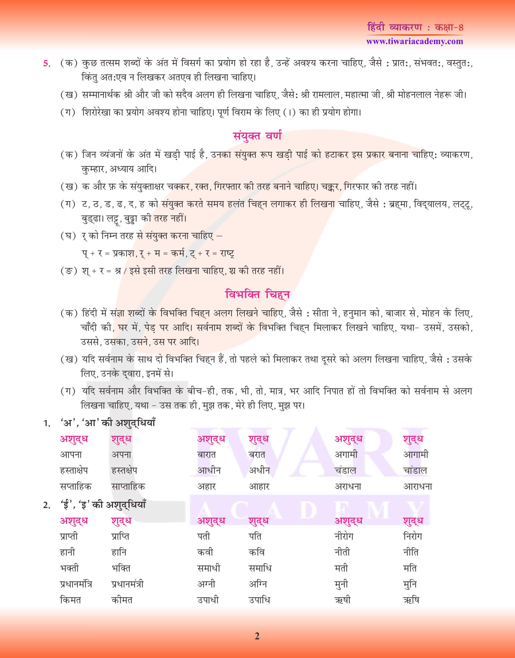 कक्षा 8 हिंदी व्याकरण में वर्तनी विचार