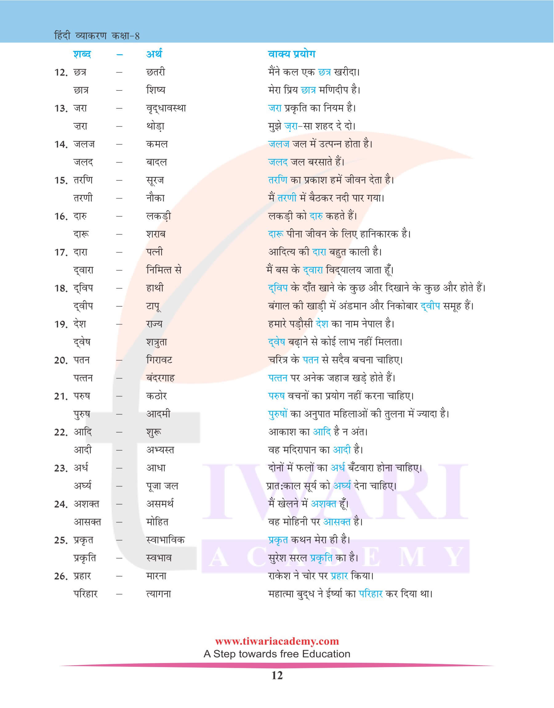 कक्षा 8 हिंदी व्याकरण में भिन्नार्थक शब्द के उदाहरण