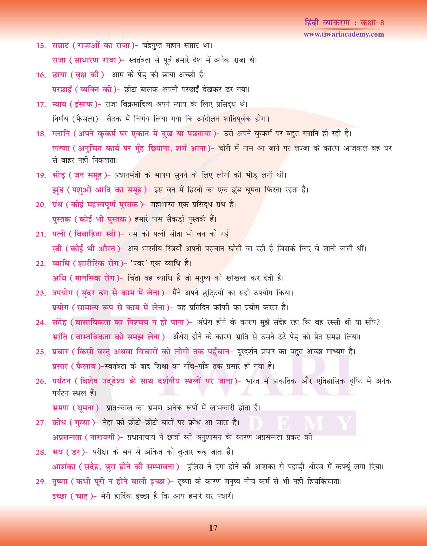 कक्षा 8 हिंदी व्याकरण में भिन्नार्थक शब्द नोट्स
