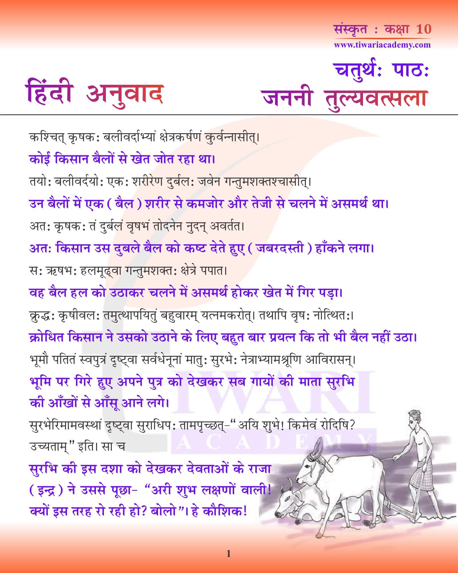 कक्षा 10 संस्कृत अध्याय 4 हिंदी में अनुवाद