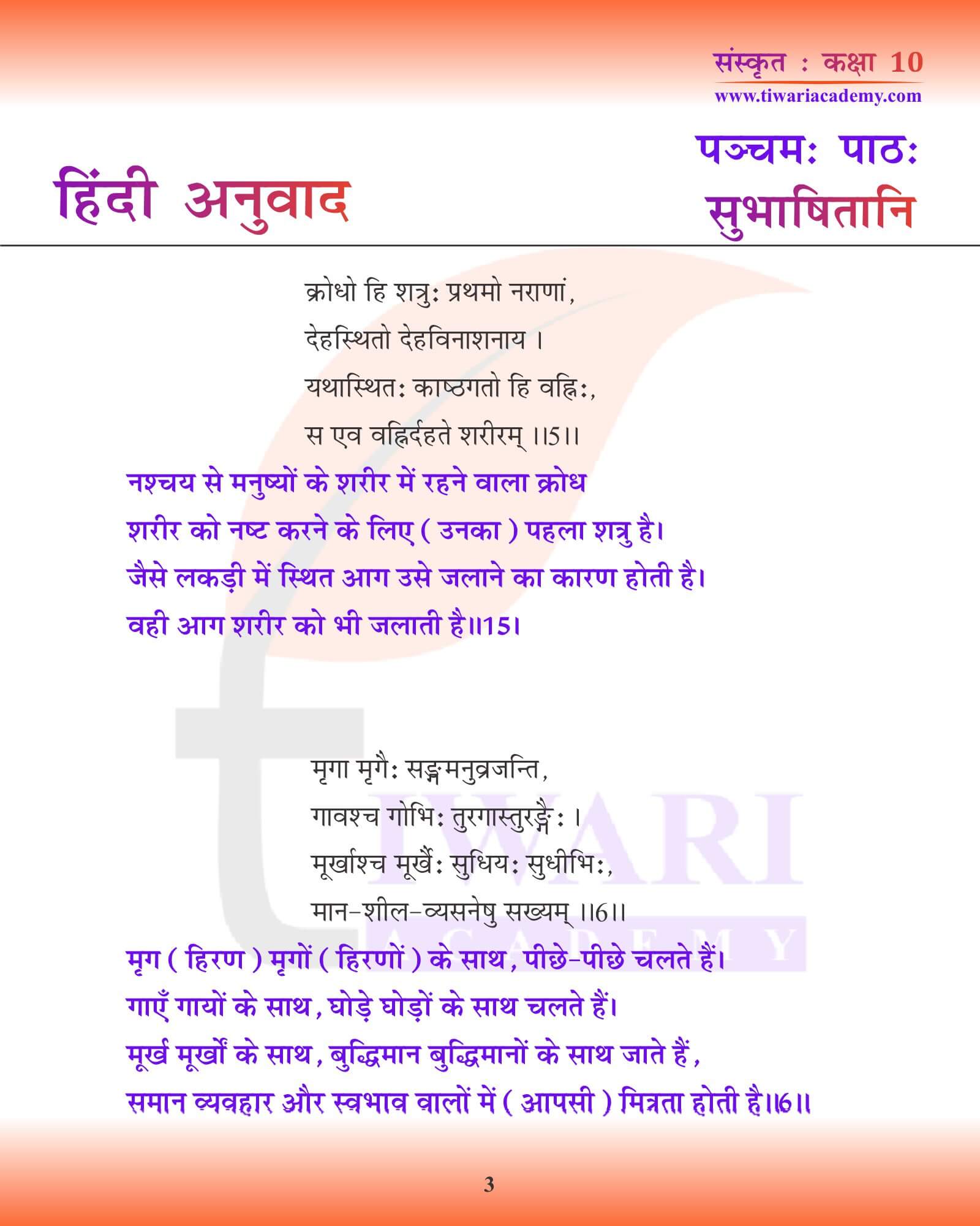 कक्षा 10 संस्कृत अध्याय 5 हिंदी में