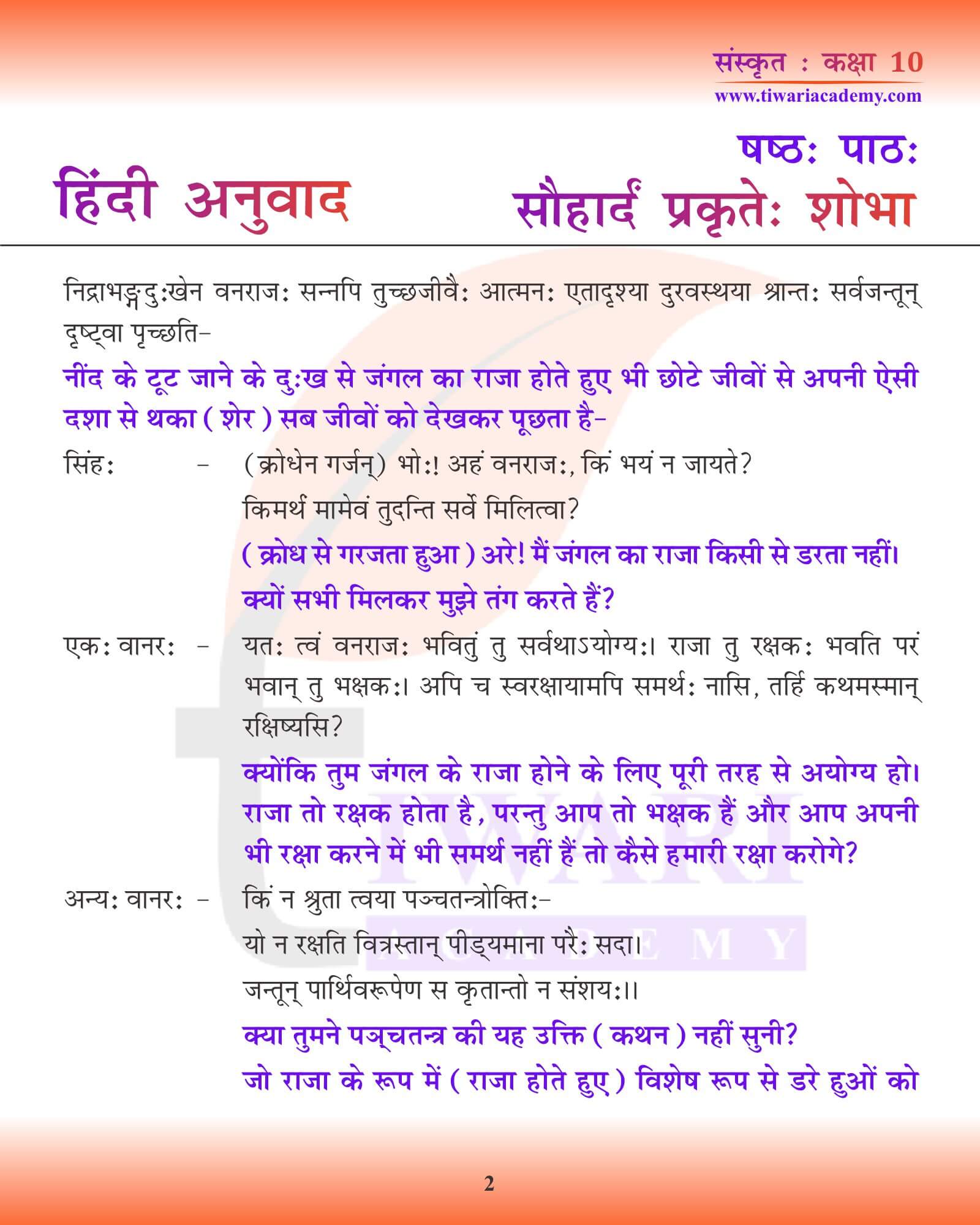 कक्षा 10 संस्कृत अध्याय 6 हिंदी में