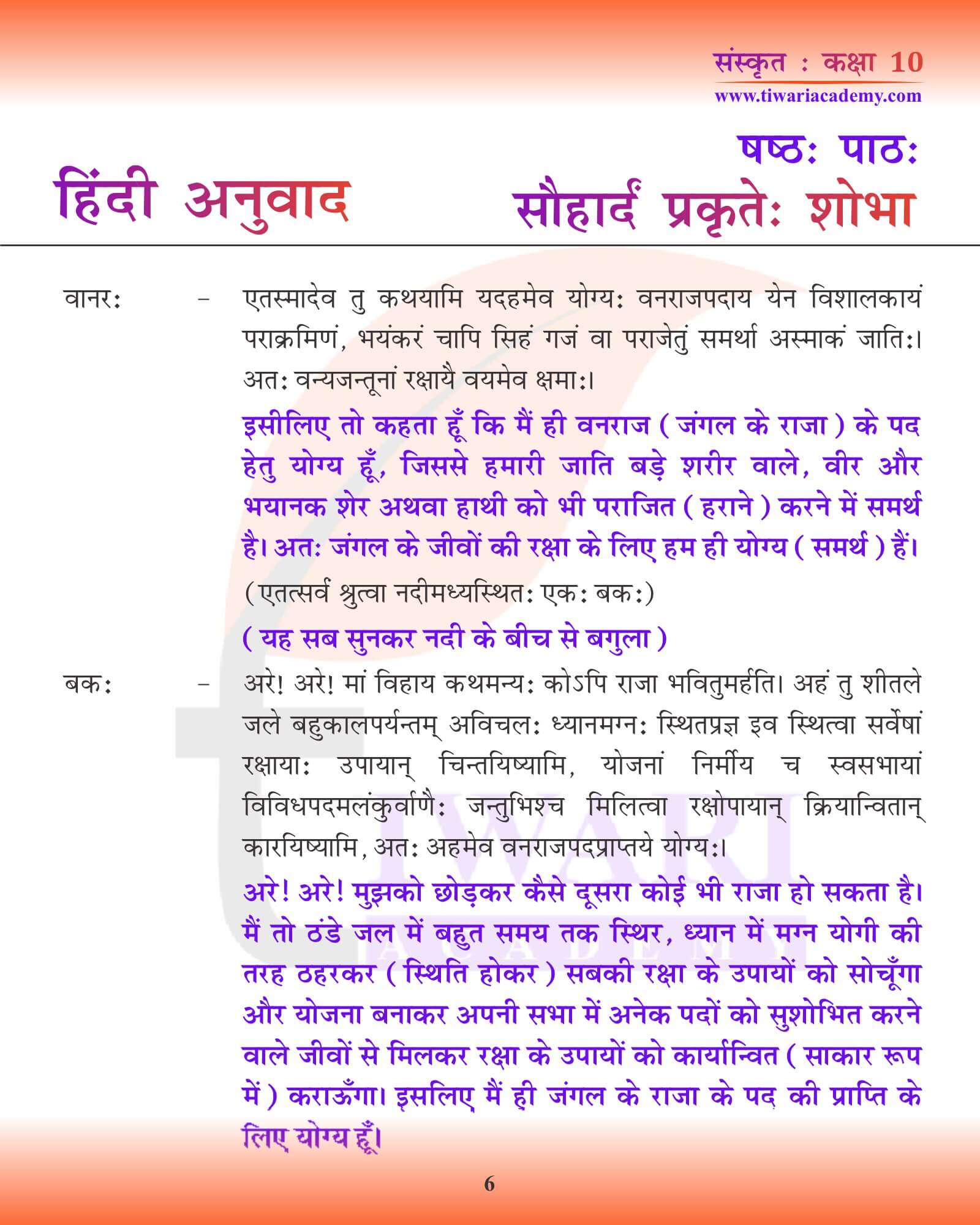 कक्षा 10 संस्कृत अध्याय 6 हिंदी रूप में