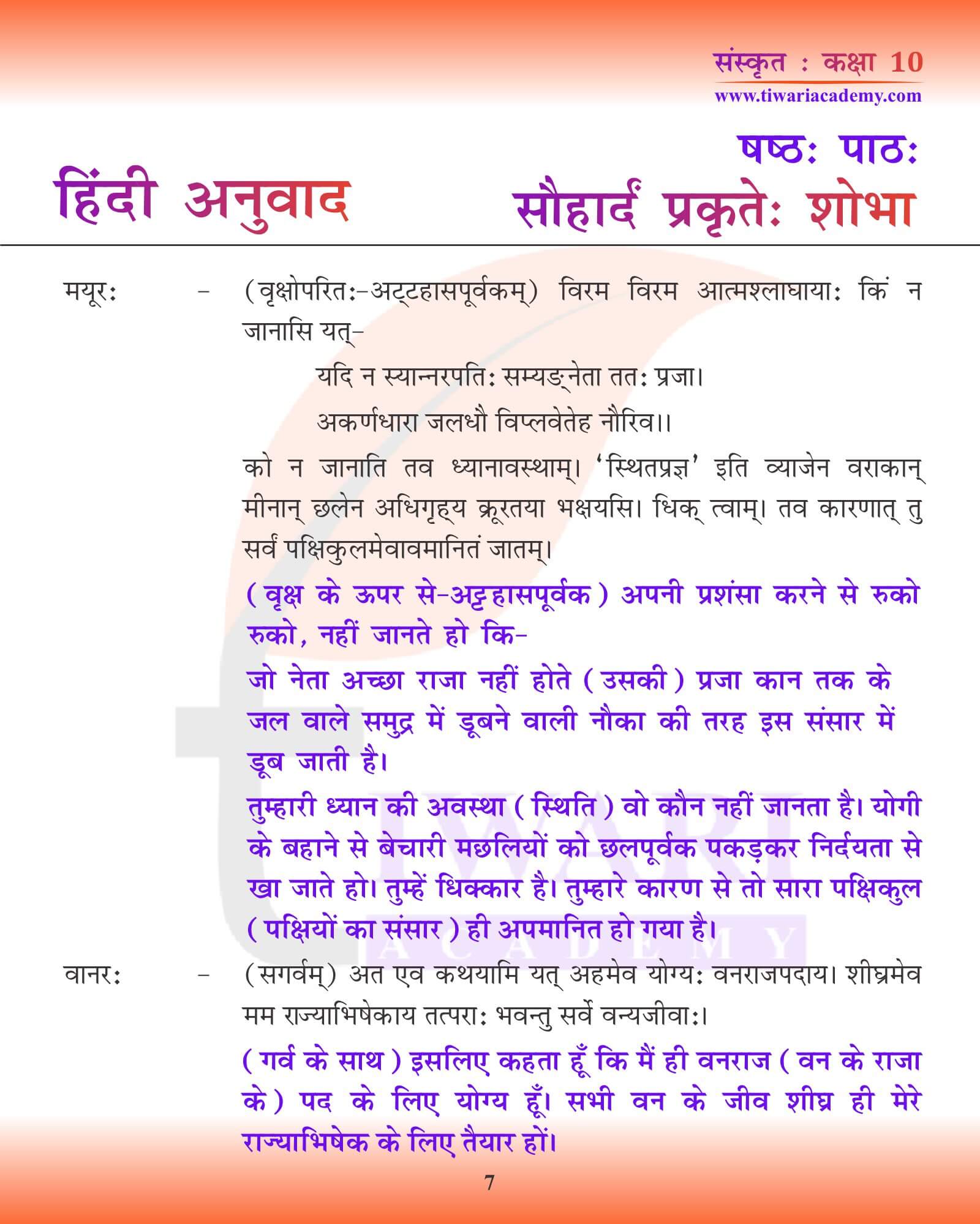 कक्षा 10 संस्कृत अध्याय 6 हिंदी मीडियम