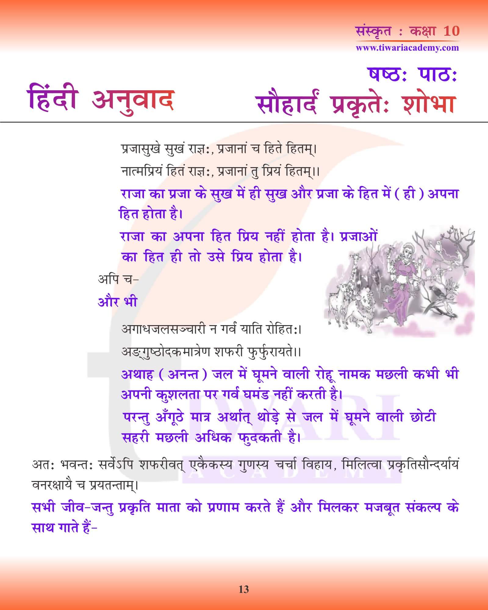 कक्षा 10 संस्कृत अध्याय 6 हिंदी अध्ययन