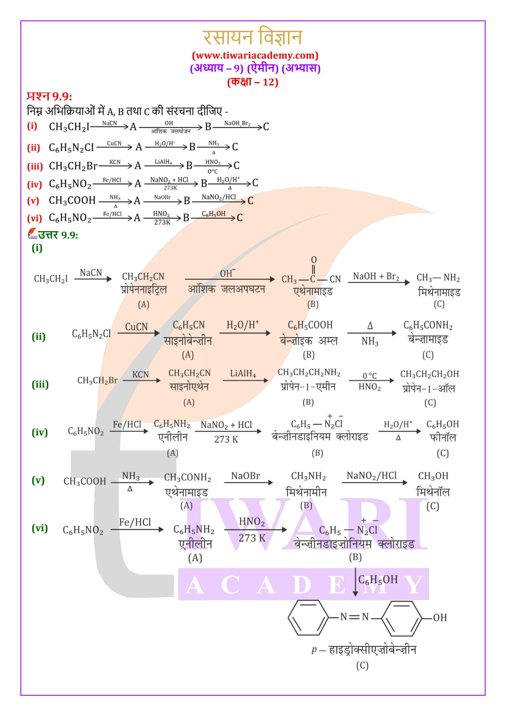 कक्षा 12 रसायन विज्ञान अध्याय 9 एनसीईआरटी समाधान