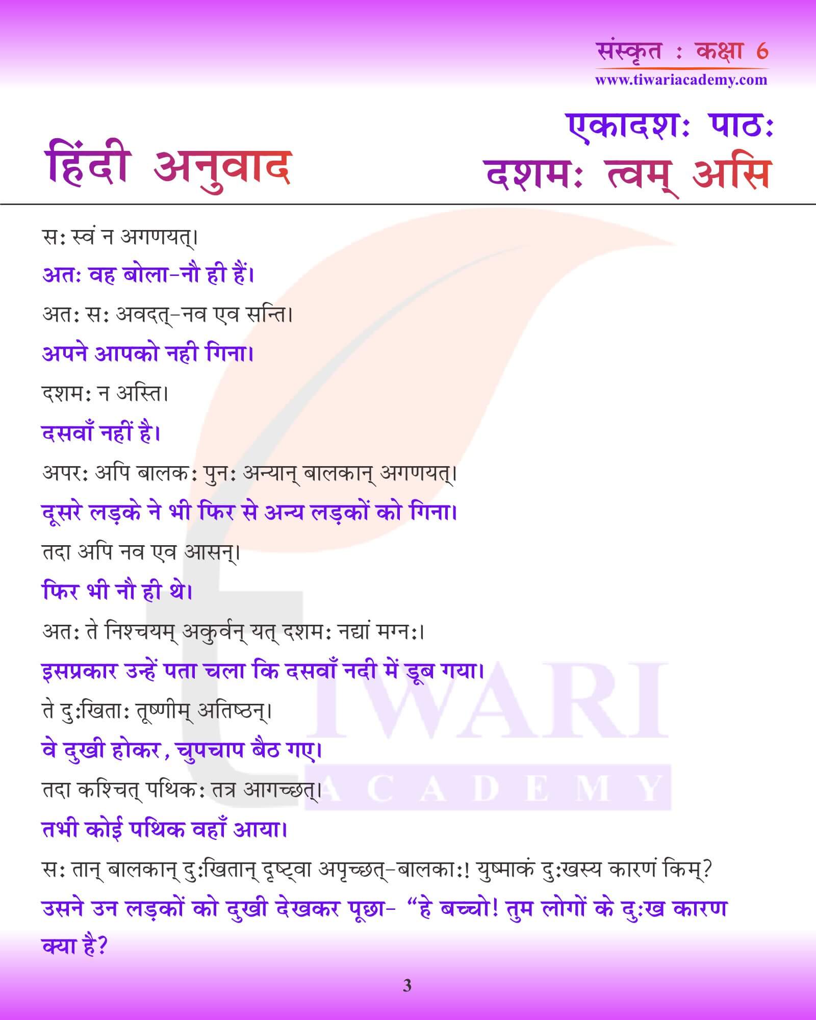 कक्षा 6 संस्कृत अध्याय 11 हिंदी में