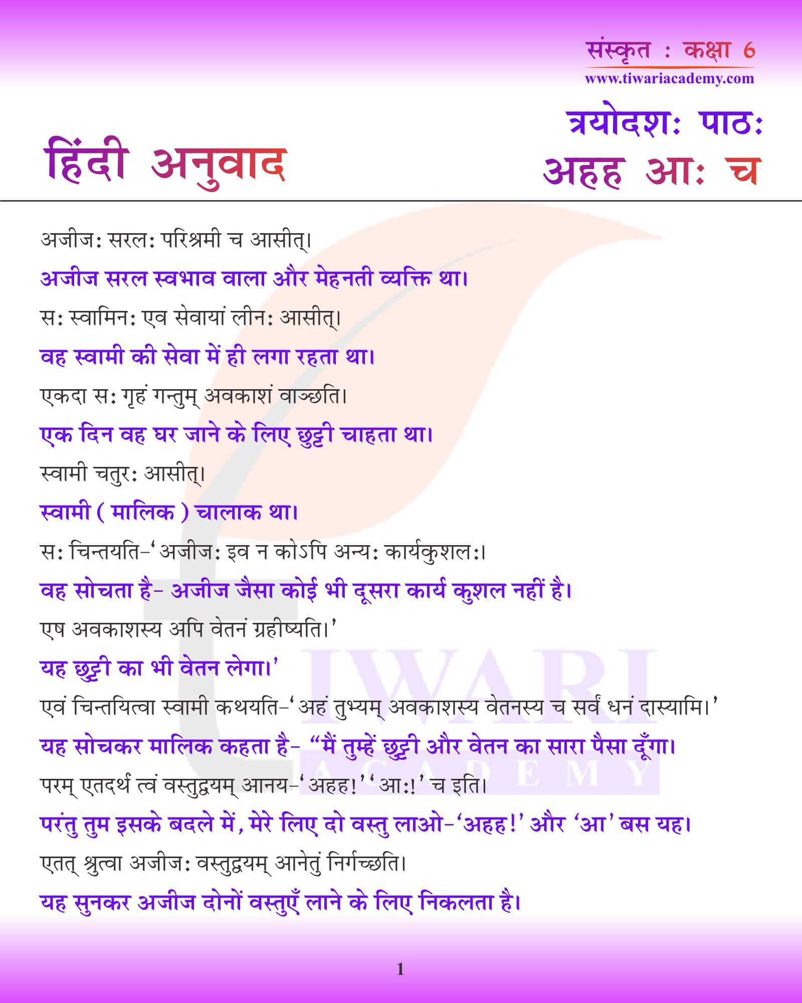 कक्षा 6 संस्कृत अध्याय 13 हिंदी में अनुवाद