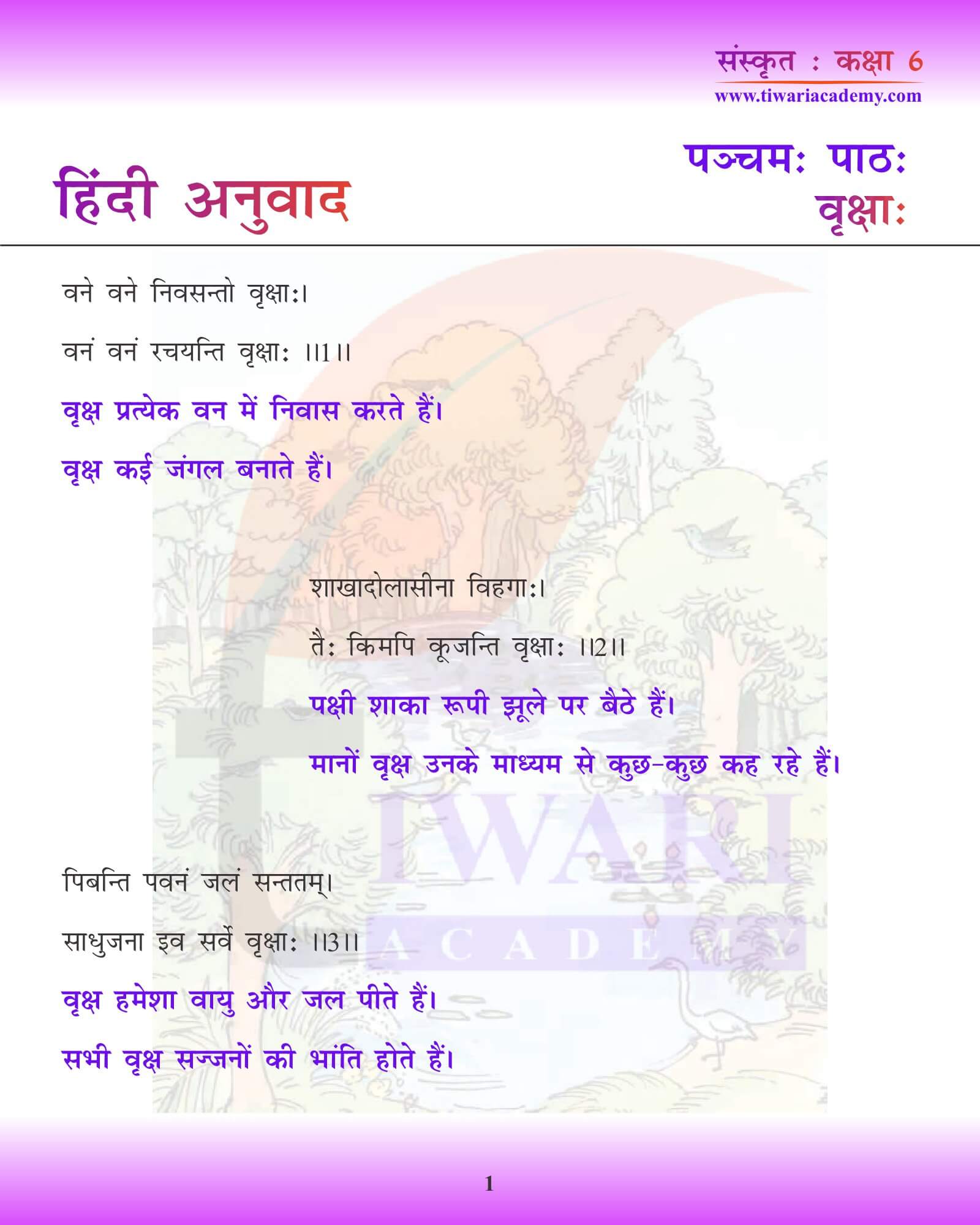 कक्षा 6 संस्कृत अध्याय 5 हिंदी में अनुवाद