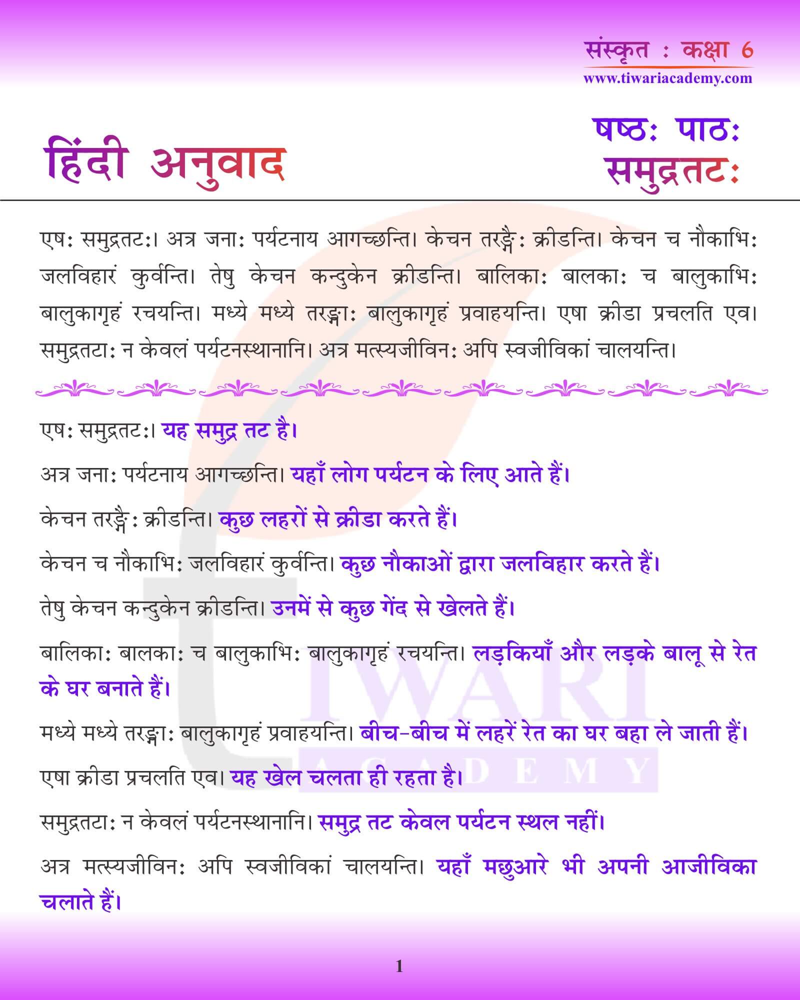 कक्षा 6 संस्कृत अध्याय 6 हिंदी में अनुवाद