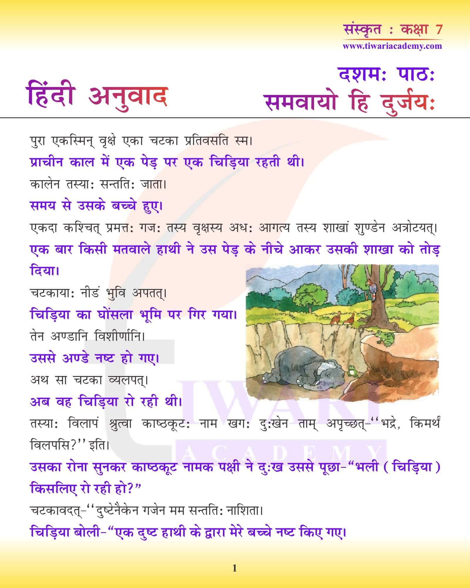 कक्षा 7 संस्कृत अध्याय 10 हिंदी में अनुवाद