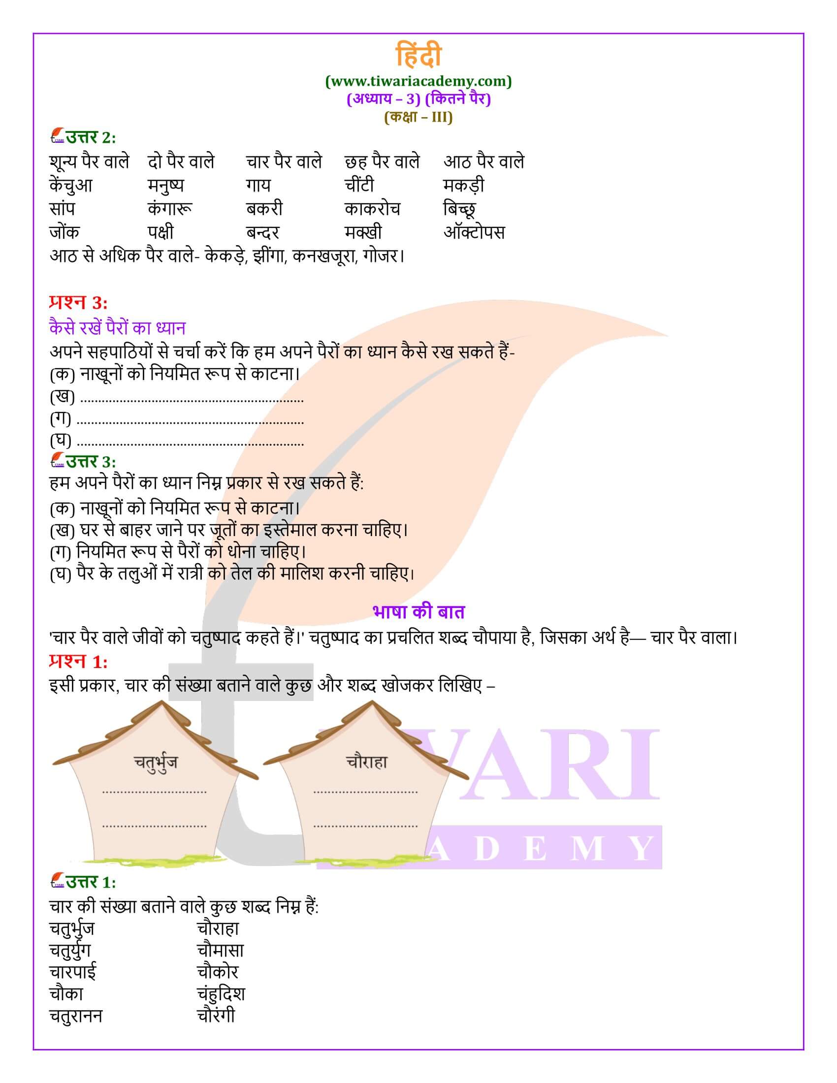 कक्षा 3 हिंदी वीणा अध्याय 3 के प्रश्न उत्तर