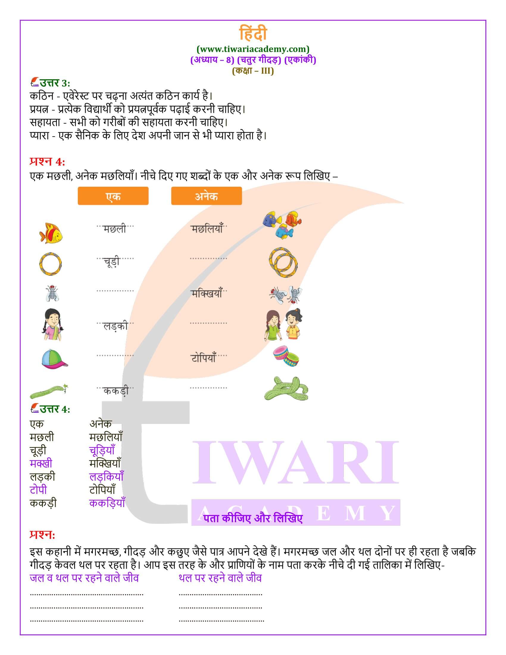 कक्षा 3 हिंदी वीणा अध्याय 8 के उत्तर