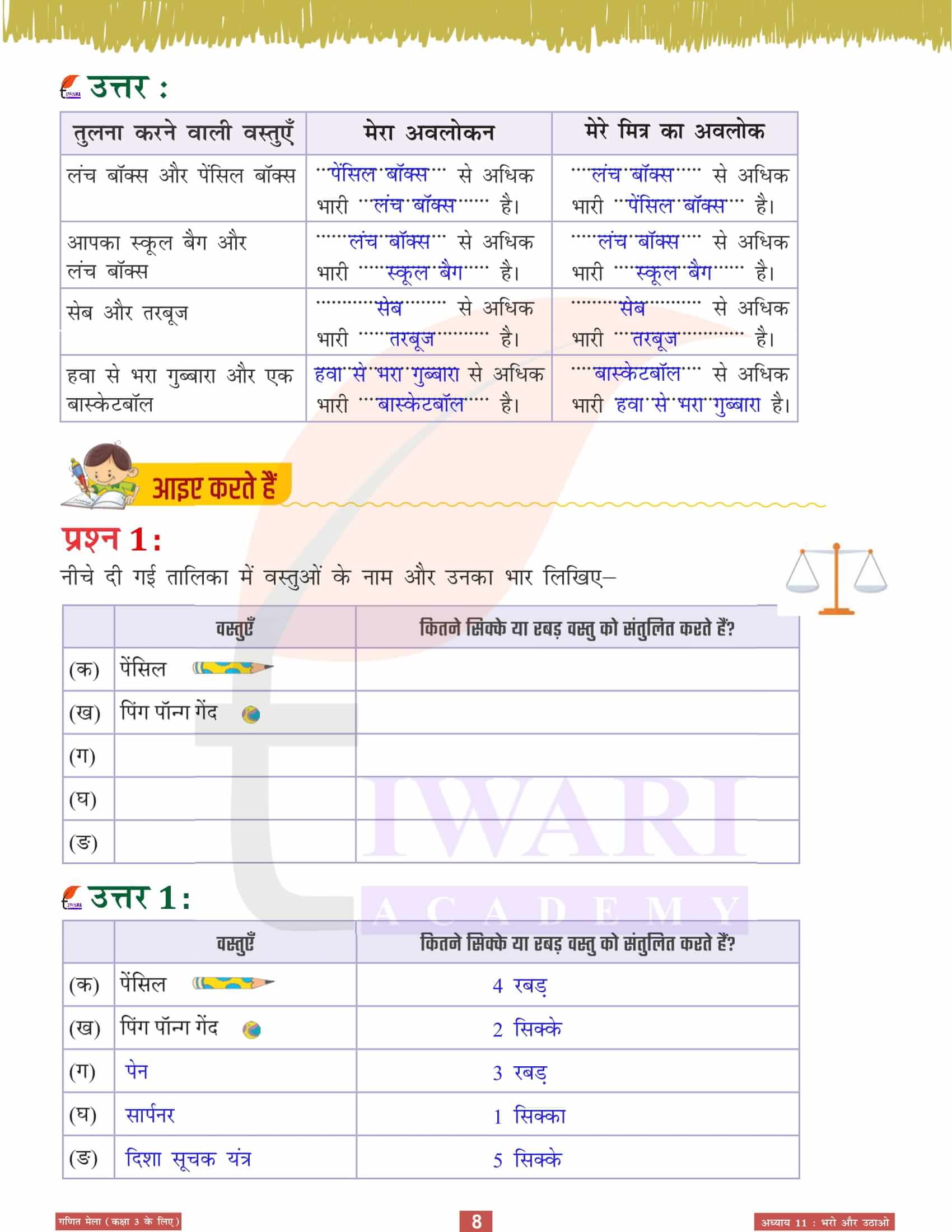 एनसीईआरटी कक्षा 3 गणित मेला अध्‍याय 11 सवाल जवाब