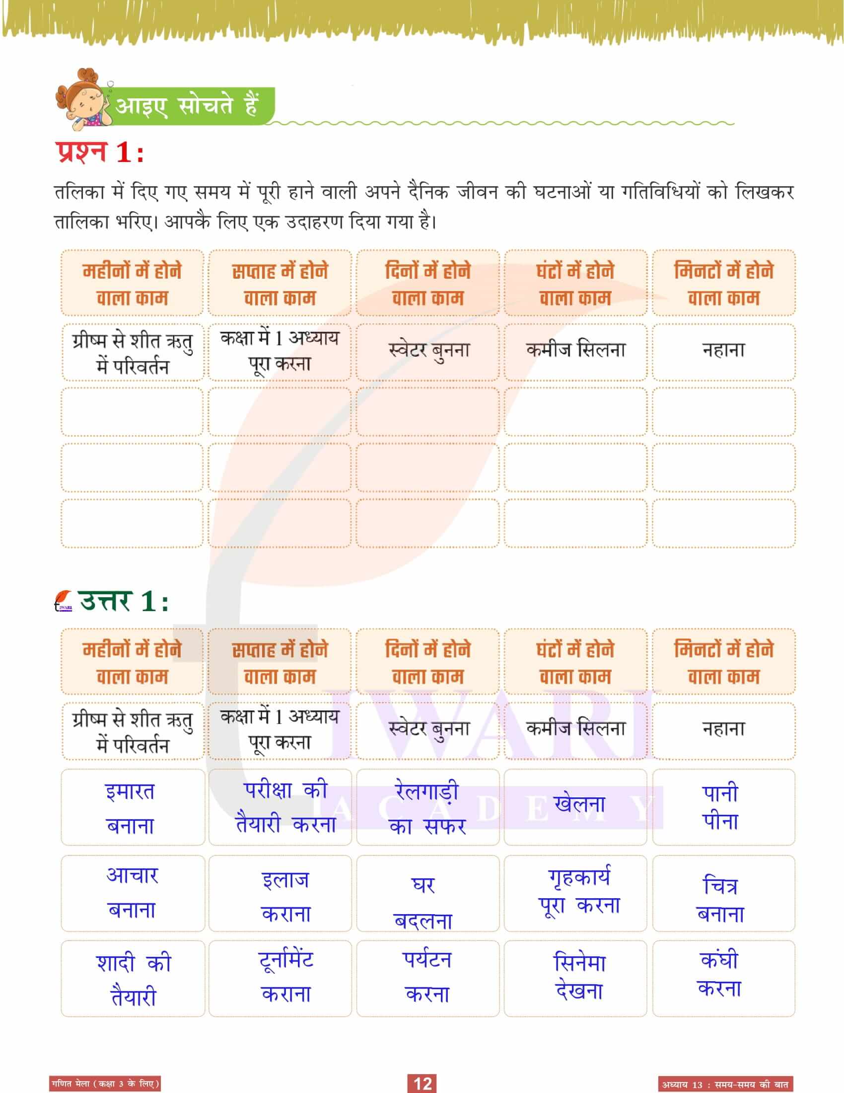 कक्षा 3 गणित मेला अध्‍याय 13 हिंदी में