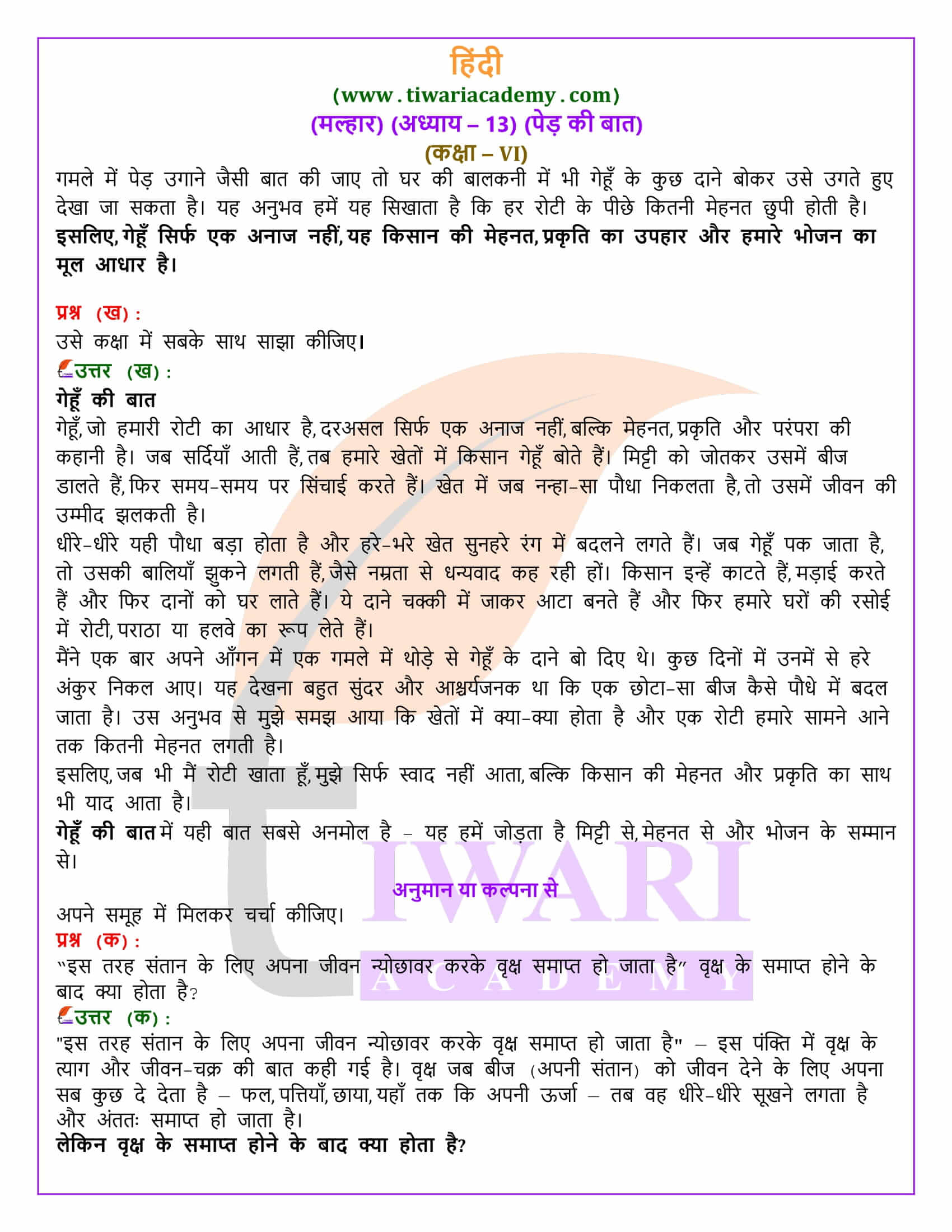 कक्षा 6 हिंदी मल्हार अध्याय 13 एनसीईआरटी समाधान