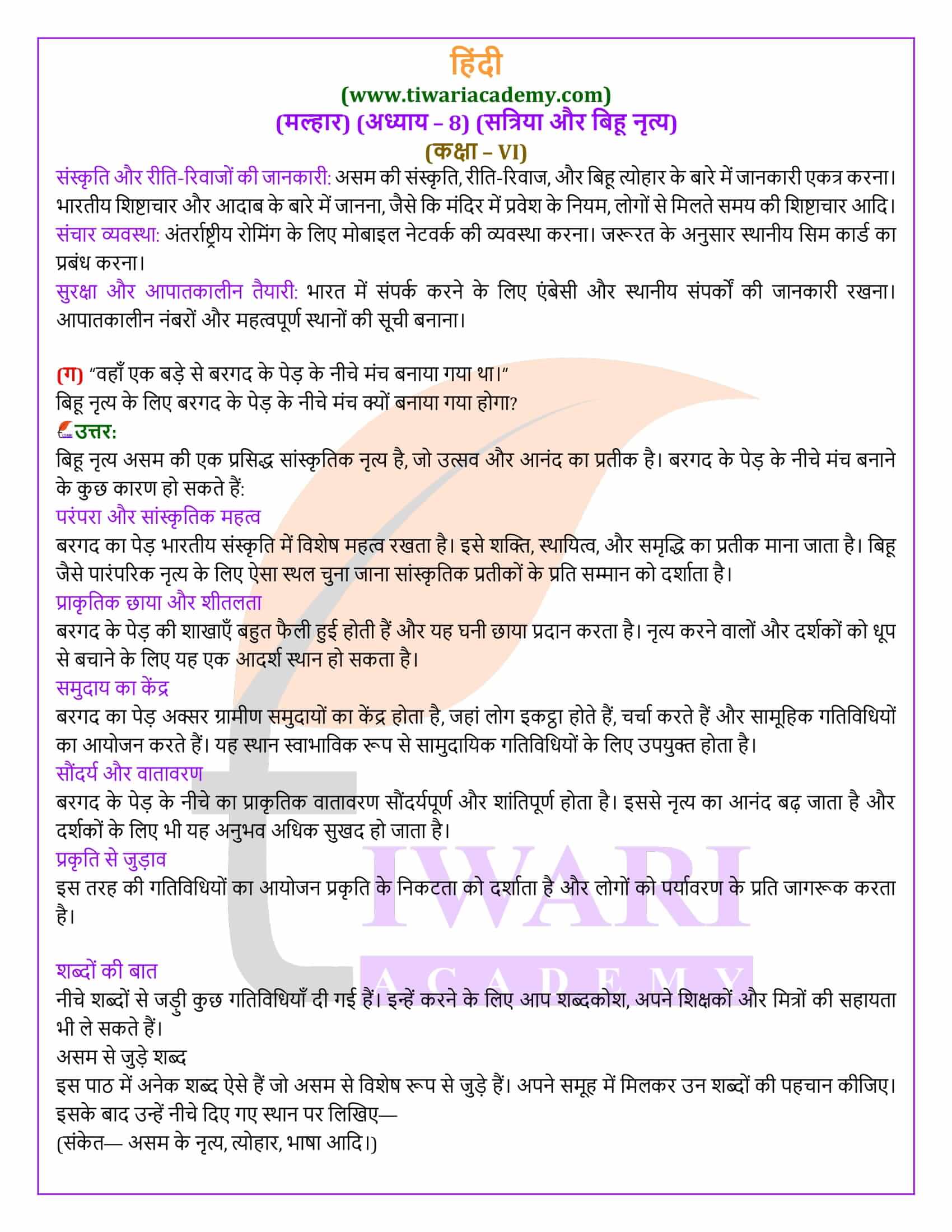 कक्षा 6 हिंदी मल्हार अध्याय 8 एनसीईआरटी समाधान