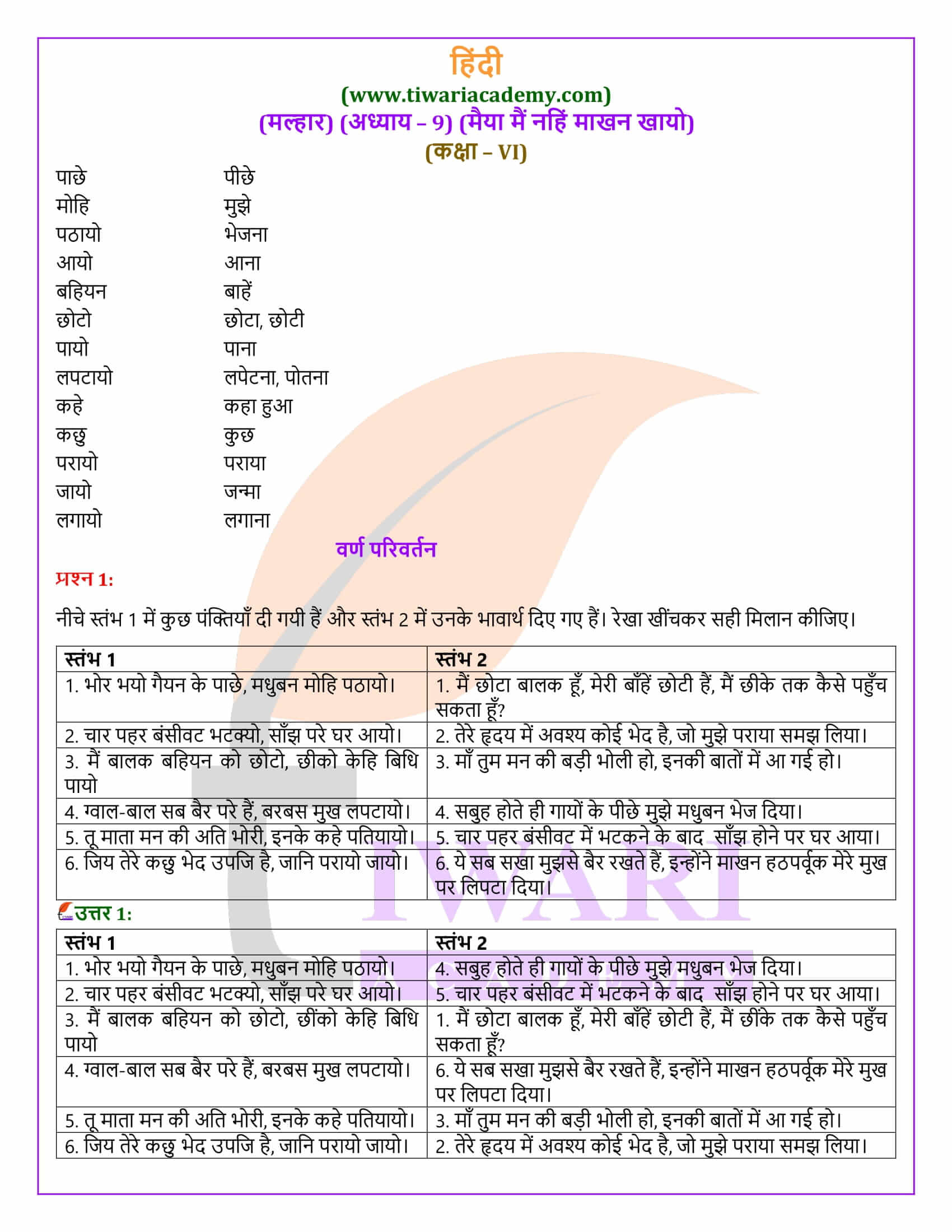 कक्षा 6 हिंदी मल्हार अध्याय 9 एनसीईआरटी के प्रश्न उत्तर