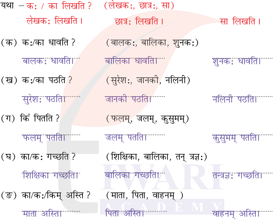 कक्षा 6 संस्कृत दीपकम् अध्याय 3 के प्रश्न 9 के उत्तर का चित्र