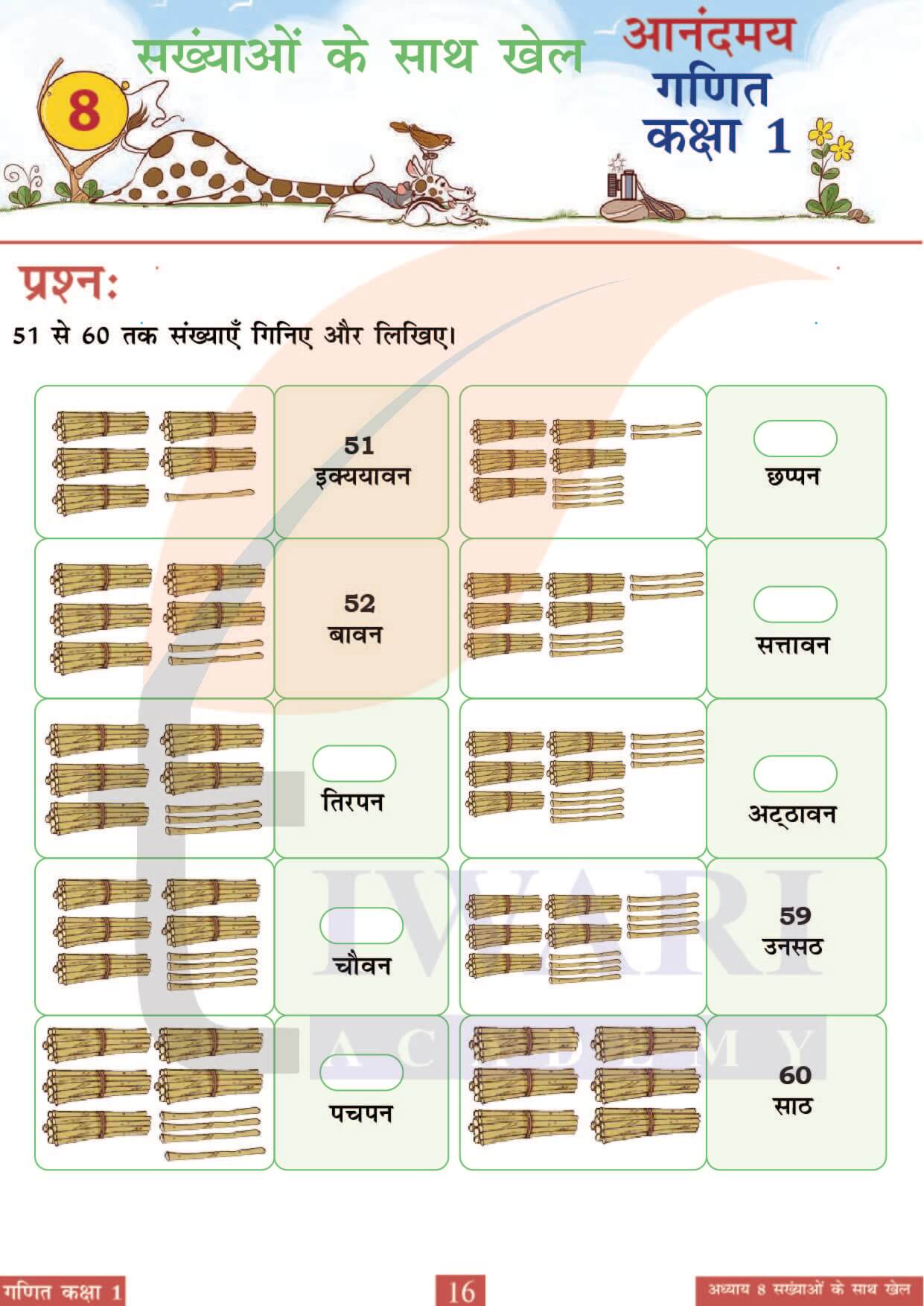 कक्षा 1 आनंदमय गणित पाठ 8 पेज 16