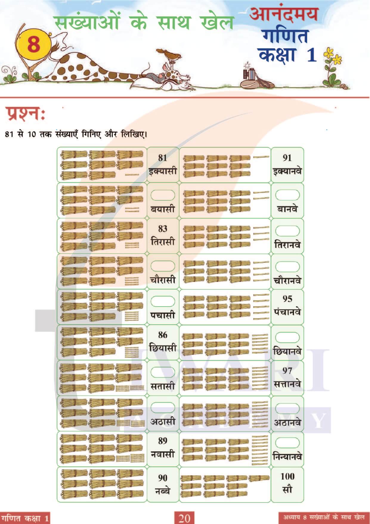 कक्षा 1 आनंदमय गणित पाठ 8 पेज 20
